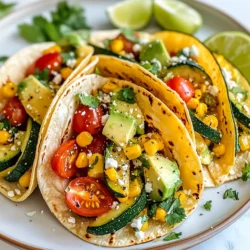 - 1 medium zucchini, sliced into half-moons - 1 bell pepper (any color), julienned - 1 cup corn kernels (fresh or frozen) - 1 cup cherry tomatoes, halved - 1/4 red onion, finely chopped These fresh summer vegetables bring life to your tacos. Zucchini adds a nice crunch. Bell peppers offer sweetness. Corn provides a pop of flavor. Cherry tomatoes burst with juice. Red onion adds a tangy bite. - 1 avocado, diced - 1 tablespoon olive oil - 1 teaspoon chili powder - 1 teaspoon cumin - Salt and pepper to taste Avocado makes these tacos creamy. Olive oil helps the spices stick. Chili powder gives heat. Cumin adds warmth. Salt and pepper balance all the flavors. - 8 small corn or flour tortillas - Fresh cilantro for garnish - Lime wedges for serving Corn or flour tortillas hold the filling. Fresh cilantro adds a bright note. Lime wedges add a zing that wakes up each bite. {{ingredient_image_1}} First, gather your fresh veggies. In a large bowl, combine: - 1 medium zucchini, sliced into half-moons - 1 bell pepper, julienned - 1 cup corn kernels, fresh or frozen - 1 cup cherry tomatoes, halved - 1/4 red onion, finely chopped Mix them well. This blend adds color and flavor. Next, drizzle the veggies with 1 tablespoon of olive oil. Then, add the spices: - 1 teaspoon chili powder - 1 teaspoon cumin - Salt and pepper to taste Toss everything together. Make sure each piece is coated with oil and spices. Now, place a large skillet over medium heat. Add the seasoned veggies to the skillet. Sauté them for about 7-10 minutes. Stir often. Cook until they are tender but still crisp. While your veggies cook, it's time to warm the tortillas. You can do this in two ways: - Use a separate skillet over low heat. Warm each tortilla for about 30 seconds on each side. - Or, place them directly over a low flame for a few seconds. This makes them pliable and easy to fold. Grab your warm tortillas. On each one, layer a generous amount of the sautéed veggie mix. Then, add diced avocado on top. Finish by adding fresh cilantro. Serve with lime wedges on the side. A squeeze of lime adds a wonderful zing to your tacos. Enjoy your colorful, tasty summer veggie tacos! Select fresh, seasonal vegetables for the best taste. Visit local farmers' markets or grocery stores. Look for zucchini, bell peppers, corn, and tomatoes in peak season. Fresh veggies add vibrant colors and flavors to your tacos. To keep veggies crisp, avoid overcooking them. Sauté just until tender, about 7-10 minutes. Stir occasionally to ensure even cooking. You want a nice bite! If you want extra crunch, consider adding raw veggies like shredded cabbage or radishes right before serving. Spices can make a big difference. Try adding smoked paprika for a smoky kick. Crushed red pepper adds heat if you enjoy spice. Fresh lime juice brightens the dish. Top with salsa or guacamole for more flavor. Enjoy experimenting with different toppings to find your favorite combination! Pro Tips Choose Fresh Veggies: Opt for seasonal vegetables for the best flavor and texture. Fresh, in-season produce makes a significant difference in taste. Customize Your Spices: Feel free to adjust the chili powder and cumin levels according to your heat preference. You can also experiment with other spices like smoked paprika for a unique twist. Warm Your Tortillas: Warming tortillas enhances their pliability and flavor. Consider wrapping them in a clean kitchen towel after warming to keep them warm until serving. Garnish Generously: Don’t skimp on the cilantro and lime! They add essential freshness that elevates the overall taste of your tacos. {{image_2}} You can mix and match many veggies for your tacos. Try using: - Yellow squash instead of zucchini - Red, green, or orange bell peppers for color - Black beans for added texture - Spinach or kale for a leafy twist - Mushrooms for an earthy flavor These swaps keep your tacos fresh and fun. You can add protein to your veggie tacos. Here are some tasty options: - Chickpeas for a hearty touch - Tofu, grilled or sautéed, for a protein boost - Tempeh for a nutty flavor - Quinoa mixed in for extra fiber - Lentils for a filling option Adding protein makes your meal more satisfying. There are fun ways to serve your tacos. Consider these ideas: - Make a taco salad by placing the veggies over greens - Serve the filling on a platter with tortillas on the side - Create a taco bar with various toppings - Use large lettuce leaves as a taco wrap These serving styles make your meal interactive and exciting. To keep your leftover tacos fresh, store them in the fridge. Use an airtight container for best results. Place the veggies and tortillas in separate containers. This way, the tortillas stay soft and do not get soggy. Try to eat the leftovers within two days for the best taste. To reheat your tacos, gently warm the tortillas in a skillet over low heat. This helps them stay soft. For the veggies, use a pan on medium heat. Stir until they are warm, but be careful not to overcook them. You want them to stay crisp and tasty. If you want to save the vegetable mix, freezing is a great option. Let the cooked veggies cool first. Then, place them in a freezer-safe bag. Remove as much air as you can before sealing. This helps prevent freezer burn. You can freeze the veggie mix for up to three months. When you are ready to eat, thaw in the fridge overnight before reheating. Yes, you can prep summer veggie tacos in advance. Here are some tips: - Chop the Veggies: Cut the zucchini, bell pepper, red onion, and tomatoes a day before. Store them in the fridge. - Make the Mix: You can also sauté the veggies a few hours ahead. Just cool them before storing. - Warm Tortillas Later: Heat the tortillas just before serving. This keeps them soft and fresh. Prepping ahead saves time and lets you enjoy more time with family or friends! You have many tasty options for toppings: - Avocado: Diced or sliced for creaminess. - Fresh Salsa: Adds a fresh, zesty flavor. - Cheese: Crumbled feta or shredded cheese can be great. - Lettuce: Shredded lettuce adds a nice crunch. - Hot Sauce: For those who like extra heat. Mix and match to find your favorite flavors! Making dairy-free tacos is easy. Here are some suggestions: - Skip the Cheese: Use avocado for creaminess instead. - Plant-based Yogurt: A dollop of coconut or almond yogurt works well. - Nut Cheese: Try cashew cheese for a rich flavor. These swaps keep your tacos delicious and dairy-free! This blog post covered all you need for fresh summer veggie tacos. We explored the best ingredients, from vibrant vegetables like zucchini and corn to tasty spices. I shared step-by-step instructions for preparation, cooking, and serving. Tips and variations helped you think beyond the basics. Tacos are fun to make and eat, so enjoy creating your own versions. Fresh ingredients and flavors await you in every bite. Happy cooking!
