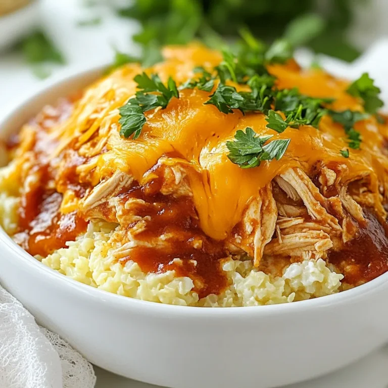 Here’s what you need for a tasty Keto BBQ Chicken Casserole: - 2 cups shredded cooked chicken - 1 cup sugar-free BBQ sauce - 1 cup cauliflower rice (fresh or frozen) - 1 cup shredded cheddar cheese - ½ cup cream cheese, softened - 1 teaspoon garlic powder - 1 teaspoon onion powder - 1 teaspoon smoked paprika - Salt and pepper to taste - Fresh parsley for garnish (optional) Each ingredient plays a key role. The chicken gives protein, while the BBQ sauce adds flavor. Cauliflower rice keeps it low-carb. Cream cheese makes it creamy and rich. Cheddar cheese brings a nice melt and flavor. Spices like garlic powder and smoked paprika add depth. You can choose fresh or frozen cauliflower rice. Both work well. Sugar-free BBQ sauce helps keep carbs down. If you like, you can add fresh parsley for a pop of color. This ingredient list helps you create a dish that’s both simple and satisfying. {{ingredient_image_1}} 1. Preheat your oven to 375°F (190°C). This step warms the oven for baking. 2. In a large bowl, combine the shredded chicken, cauliflower rice, cream cheese, garlic powder, onion powder, smoked paprika, salt, and pepper. Stir until the mixture is well mixed. 3. Pour in the sugar-free BBQ sauce. Gently fold it into the chicken mix until it spreads evenly. 1. Take a baking dish, about 9x9 inches, and grease it with cooking spray or olive oil. This helps prevent sticking. 2. Transfer the chicken mixture into the greased dish. Spread it out evenly. 3. Sprinkle the shredded cheddar cheese on top. Cover the mixture completely with cheese. 4. Place the dish in the oven. Bake for 25-30 minutes. Look for bubbly and golden cheese on top to know it’s ready. 1. Once baked, take the casserole out of the oven. Let it cool for a few minutes. 2. If you like, garnish with fresh parsley for a nice touch. 3. Serve it warm and enjoy your tasty Keto BBQ Chicken Casserole! - How to shred chicken easily: To shred chicken fast, use two forks. Place the cooked chicken on a plate. Hold one fork steady and use the other to shred the meat apart. This helps break the chicken into fine pieces. If you have a stand mixer, you can also use it. Just put the chicken in the bowl and mix on low speed. - Tips for a creamier texture with cream cheese: To get a smooth mix, let the cream cheese sit out before use. Softening it makes mixing easier. When adding, cut it into small pieces. This helps it blend well with the other ingredients. Mix until fully combined for a creamy texture. - Low-carb alternatives to cauliflower rice: If you don’t have cauliflower rice, you can try riced broccoli. It has a similar texture and keeps the dish low-carb. You can also use shredded zucchini. Make sure to drain excess water to avoid a soggy casserole. - Different types of cheese to use: While cheddar is great, you can mix it up! Try mozzarella for a stretchy, gooey texture. Pepper jack adds a nice kick. Even cream cheese can be used on top for a rich flavor. Use your favorite cheese to make it your own. - Pairing options with salad or sides: This casserole goes well with a fresh green salad. Try a simple mix of greens, tomatoes, and cucumbers. You can also serve it with steamed veggies like broccoli or green beans for a colorful plate. - Presentation ideas for serving: For a beautiful look, use a white dish to contrast with the golden cheese. After baking, sprinkle fresh parsley on top for color. Serve directly from the dish for a homey feel, or plate it for a more formal touch. Pro Tips Use Rotisserie Chicken: For added convenience and flavor, opt for pre-cooked rotisserie chicken. It saves time and enhances the dish's taste. Customize the BBQ Sauce: Feel free to experiment with different sugar-free BBQ sauces to find your favorite flavor combination. Each sauce can bring a unique twist! Add Vegetables: Incorporate other low-carb vegetables like bell peppers or zucchini for added texture and nutrition. Just chop them finely and mix them in. Store Properly: Leftovers can be stored in an airtight container in the fridge for up to 3 days. Reheat in the oven for best results. {{image_2}} You can change the taste of your Keto BBQ Chicken Casserole by adding vegetables. Bell peppers add a nice crunch. Spinach gives it a fresh touch. Both blend well with the chicken and BBQ sauce. Another way to mix it up is to use different BBQ sauce flavors. You can try smoky, spicy, or even sweet options. Each sauce brings its own twist to the dish. Experiment with these flavors to find your favorite. If you want to make this casserole dairy-free, swap the cream cheese for a dairy-free spread. Use a plant-based cheese for the topping. This will keep the dish creamy without the dairy. For vegan options, use shredded jackfruit instead of chicken. Replace the BBQ sauce with a vegan version. This way, you can enjoy a tasty meal that fits your diet. If you have nut allergies, check your BBQ sauce. Some sauces may contain nuts or nut oils. Stick with brands that are clearly marked nut-free. This casserole is perfect for meal prep. You can make a big batch and store it for later. To freeze leftovers, let the casserole cool first. Then, place it in an airtight container. It can last up to three months in the freezer. For weekly meal prep, consider making several casseroles. Cook them, cool them, and freeze them. You can grab one for a quick meal during the week. Just reheat and enjoy! To keep your Keto BBQ Chicken Casserole fresh, refrigerate it right after it cools. Use an airtight container to keep out moisture and air. Glass or plastic containers work well. Make sure to seal the lid tightly. This helps maintain its taste and texture. When reheating leftovers, the oven is best. Preheat your oven to 350°F (175°C). Place the casserole in an oven-safe dish. Cover it with foil to keep it moist. Heat for about 15-20 minutes or until warm. You can also use a microwave. Just heat in short bursts of 1-2 minutes. Stir in between to ensure even heating. This keeps the flavors and texture intact. To freeze the casserole, let it cool completely. Then, wrap it tightly in plastic wrap and aluminum foil. This prevents freezer burn. You can also use a freezer-safe container. Label it with the date for easy tracking. For thawing, place it in the fridge overnight before cooking. Bake it straight from frozen, but add an extra 10-15 minutes to the cooking time. Enjoy your meal anytime! Is this Keto BBQ Chicken Casserole suitable for meal prep? Yes, this casserole is great for meal prep. You can make it ahead and store it. Just divide it into servings for easy meals during the week. How many carbs are in one serving? One serving has about 6 grams of carbs. This low-carb count fits well in a keto diet. Can I use store-bought rotisserie chicken? Yes, you can use rotisserie chicken. It saves time and adds great flavor to the dish. Can I make this casserole ahead of time? You can prepare it the night before. Just mix the ingredients and store them in the fridge. Bake it when you're ready to eat. How long does it take to bake from frozen? If frozen, bake for about 40-50 minutes. Ensure it heats through and the cheese is bubbly. Can I substitute the BBQ sauce for a different type? Yes, you can use any low-carb sauce you like. Just check the carbs to keep it keto-friendly. What should I serve with Keto BBQ Chicken Casserole? This casserole pairs well with a fresh green salad. You can also serve it with low-carb veggies like broccoli or zucchini. You now have all the steps to make a delicious Keto BBQ Chicken Casserole. We went through the key ingredients needed, and I provided simple instructions for preparation and baking. I also shared tips for storing, reheating, and meal prepping this dish. Feel free to play with flavors and ingredients to suit your taste. Enjoy this tasty, low-carb meal that fits well into any weeknight dinner plan. Your cooking success starts here!
