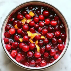 When making cranberry sauce with vanilla bean, you need the following ingredients: - 12 oz fresh cranberries - 1 cup granulated sugar - 1 cup water - 1 vanilla bean, split and scraped (or 1 tsp vanilla extract) - 1 orange, zested and juiced - 1/2 tsp ground cinnamon - 1/4 tsp ground ginger - A pinch of salt Each ingredient plays a key role. Fresh cranberries provide the tartness. Sugar adds sweetness, balancing the flavors. Water helps cook the cranberries down to a sauce. The vanilla bean gives a rich, warm aroma and flavor. Orange zest and juice add brightness and a hint of citrus. Cinnamon and ginger lend warmth and depth. Lastly, a pinch of salt enhances all the flavors. Choosing fresh cranberries is vital. Look for firm, bright berries. Avoid any that are soft or bruised. This choice ensures a tasty sauce. If you don't have a vanilla bean, vanilla extract works well. Just remember, one teaspoon of extract equals one vanilla bean. These ingredients come together to create a rich and flavorful cranberry sauce. You will enjoy this blend at your next meal. {{ingredient_image_1}} First, I rinse the fresh cranberries under cold water. I check each one and toss out any that are bruised or soft. This step is key to ensuring a great sauce. Clean cranberries give the best flavor and texture. Next, I grab a medium saucepan. I add one cup of water and one cup of granulated sugar. I put it on medium heat, stirring until the sugar dissolves. This sweet mix will balance the tartness of the cranberries. Once the sugar dissolves, I add the rinsed cranberries to the pan. I turn up the heat and bring it all to a boil. After that, I reduce the heat to low. I stir in the split and scraped vanilla bean, orange zest, orange juice, cinnamon, ginger, and a pinch of salt. I let it simmer for about 10 to 15 minutes. The cranberries will burst, and the sauce will thicken. After cooking, I take the sauce off the heat and let it cool slightly. The sauce will thicken more as it cools. Once it's cooler, I taste it. If I want it sweeter, I add a bit more sugar. Finally, I transfer the sauce to a serving dish or an airtight container. I refrigerate it for at least an hour. This helps all the flavors mix well before serving. When you pick cranberries, look for bright, firm berries. Avoid soft or bruised ones. Fresh cranberries should have a shiny skin. You can also check for color; dark red is best. If they bounce when dropped, they are fresh. These small tips will help you get the best flavor. If you can't find a vanilla bean, vanilla extract works well. Use one teaspoon of extract instead of the bean. The flavor may not be as strong, but it will still taste great. Measure it carefully and add it when cooking. This way, you still get that warm, sweet note. You want your sauce to be thick but not too thick. During cooking, stir it often. Cranberries will burst and release juice. If the sauce is too thin, let it simmer longer. It will thicken as it cools. If it's too thick, add a little water or orange juice. Adjust it to fit your taste! Pro Tips Freshness Matters: Always choose fresh cranberries that are bright in color and firm to touch for the best flavor and texture. Adjusting Sweetness: If you find the sauce too tart, gradually add more sugar to reach your desired sweetness level while it's still warm. Flavor Infusion: For an extra layer of flavor, let the sauce sit overnight in the refrigerator before serving to allow the ingredients to meld. Serving Suggestions: This versatile sauce pairs wonderfully with roasted meats, desserts, or as a spread on holiday pastries. {{image_2}} You can boost flavor by adding fruits like apples or pears. These fruits add sweetness and texture. Chop them into small pieces and add them to the pot with the cranberries. Choose tart apples for a nice balance. This change makes the sauce more fruity and fun. To change the taste, try adding spices. Nutmeg and cloves work well in this sauce. Just a pinch adds warmth and depth. You can mix and match spices to find your perfect blend. A little goes a long way, so start small and taste as you go. If you want a different sweetness, consider honey or maple syrup. These sweeteners add unique flavors. You can use them instead of granulated sugar. Adjust the amount based on your taste. Remember, some sweeteners are sweeter than sugar, so a little can go far. After you enjoy your cranberry sauce, store any leftovers in the fridge. Use an airtight container to keep it fresh. This sauce lasts about one week when stored properly. If you notice any change in smell or color, it’s best to toss it. For longer storage, freezing is a great option. First, let the sauce cool completely. Then, transfer it to a freezer-safe container or a zip-top bag. Remove as much air as possible before sealing. This sauce can freeze well for up to three months. When you’re ready to use it, just thaw it in the fridge overnight. When you're ready to enjoy your cranberry sauce again, reheat it gently. Pour it into a saucepan over low heat. Stir occasionally until it warms through. If it seems too thick, add a splash of water or orange juice to loosen it up. You can also microwave it in short bursts, stirring in between. Homemade cranberry sauce lasts about one to two weeks in the fridge. Store it in an airtight container. If you notice any changes in color or smell, it’s best to toss it out. Yes, you can use frozen cranberries. Just rinse them under cold water to break up any clumps. They may take a bit longer to cook, so watch for doneness. Cranberry sauce is great with turkey, ham, or roasted chicken. It also works well on sandwiches or with cheese. Try it on pancakes or yogurt for a sweet twist. Absolutely! You can make this sauce up to a week in advance. Just store it in the fridge. It will taste even better as the flavors meld together. This blog post covered how to make a simple, tasty cranberry sauce. We explored the ingredients, giving a full list you need. I shared step-by-step instructions to guide you through the process. Tips and variations help you personalize your sauce. Plus, I included storage info and answered common questions. In the end, making your own cranberry sauce is easy and rewarding. Enjoy it with your meals or as a treat!
