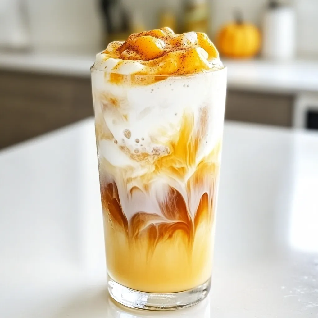 For the base of your Pumpkin Cold Foam Iced Coffee, choose a strong brewed coffee. I like to use dark roast or espresso. The bold flavor stands out against the creamy foam. Brew one cup and let it cool. You can also chill it in the fridge to speed things up. You can use regular milk or a milk alternative. I enjoy oat milk for its creamy texture. Almond milk is also a great choice. It adds a nutty flavor that pairs well with pumpkin. If you prefer a richer taste, go for whole milk or cream. Just remember to use one cup for the foam. To sweeten your drink, vanilla syrup works best. It adds a lovely warmth. You can also add sugar or another sweetener if you want. For a pumpkin spice kick, you’ll need pumpkin pie spice. Use half a teaspoon to elevate the flavor. Don’t forget to top it off with extra spice for garnish! To start, brew your favorite coffee. Use a method you like best, like a drip coffee maker or French press. After brewing, let the coffee cool. You can leave it at room temperature or put it in the fridge for a quick chill. This step is key! You want your coffee cold for the perfect iced drink. Next, it’s time for the pumpkin foam. In a medium bowl, combine one cup of milk (or your choice of milk alternative) with two tablespoons of pumpkin puree. Add one tablespoon of vanilla syrup and half a teaspoon of pumpkin pie spice for flavor. If you want it sweeter, mix in one tablespoon of sugar or your favorite sweetener. Whisk everything together until it's smooth. To make it frothy, use a hand mixer or whisk it by hand. This foam is the star of your drink! Now, grab a tall glass and fill it with ice cubes. Pour your chilled coffee over the ice, filling the glass about three-quarters full. Gently spoon the pumpkin foam over the coffee. Let it float on top for a beautiful look. If you want, add a swirl of whipped cream on top and sprinkle extra pumpkin pie spice for flair. You can stir the foam into the coffee with a straw or spoon before sipping. Enjoy every sip of your Pumpkin Cold Foam Iced Coffee! To make the best pumpkin cold foam, start with cold milk. Whole milk gives a rich foam, but you can use any milk. Add pumpkin puree, vanilla syrup, and pumpkin pie spice to your milk. Whisk these together well. For a frothier texture, use a hand mixer. If you whisk by hand, do it fast and hard. This creates bubbles and makes your foam fluffy. The foam should be thick but still pourable. Make sure your coffee is at the right temperature. Brew your coffee and let it cool. You can also chill it in the fridge. The coffee should be cold but not frozen. Pour it over ice in a tall glass, filling it about three-quarters full. A cold coffee base keeps your drink refreshing and balances the warm flavors of the pumpkin. You can serve your pumpkin cold foam iced coffee in various ways. Add a swirl of whipped cream on top for extra creaminess. A sprinkle of pumpkin pie spice adds a nice touch. Use a tall straw or spoon to mix the foam into the coffee. This way, you get a taste of pumpkin with every sip. Enjoy it as an afternoon treat or a morning pick-me-up. Share it with friends for a cozy fall gathering! {{image_2}} You can easily make this drink dairy-free or vegan. Use almond milk, oat milk, or coconut milk instead of regular milk. These options give a great taste without dairy. Make sure to check if your vanilla syrup is vegan too. Most brands are, but always good to check! Want to spice things up? Try adding a splash of maple syrup for extra sweetness. You can also mix in a bit of chocolate syrup for a mocha twist. If you love spices, try a dash of cinnamon or nutmeg in your pumpkin foam. These small changes can make your drink even more fun! As fall rolls in, think about using seasonal flavors. Swap pumpkin puree for butternut squash for a unique taste. You can also add a bit of apple cider to your coffee for a cozy feel. These swaps keep your drink fresh and exciting each season! To store leftover ingredients, keep them in airtight containers. The pumpkin puree can stay fresh in the fridge for up to a week. Store any extra milk in its original container. If you use sweeteners, keep them in a cool, dry place. To store prepared coffee, pour it into a clean, airtight jar. Keep it in the fridge and use it within three days. Avoid leaving it at room temperature for too long. This helps keep the flavor fresh and strong. Pumpkin foam can last about two days in the fridge. Store it in a sealed container to maintain its texture. If it separates, just whisk it again before using. For the best taste, use it right away after making it. Pumpkin cold foam is a creamy topping for iced coffee. It combines milk, pumpkin puree, vanilla syrup, and spices. This foam adds a sweet and spiced flavor to your drink. You can make it at home easily. Whisk the ingredients until frothy for the best texture. It floats beautifully on top of your iced coffee. Yes, you can make pumpkin cold foam in advance. Prepare the foam and store it in the fridge. It stays fresh for about two days. Just give it a quick whisk before using. Brewed coffee can also be made ahead and chilled. This way, you can enjoy your drink anytime! Many coffee shops offer pumpkin cold foam iced coffee in the fall. Popular chains like Starbucks have this drink on their menu. Local cafes might also feature similar drinks. Check their seasonal menu for options. You can also ask if they can make one for you. If you can't find pumpkin puree, try these alternatives: - Butternut squash puree - Sweet potato puree - Carrot puree These options give a similar texture and flavor. You can also use flavored syrups like maple or caramel. Adjust the spices to match your choice for a perfect foam. In this post, we explored how to make a delicious pumpkin cold foam iced coffee. You learned about the best coffee, milk types, and sweeteners. Next, we covered brewing methods, making the foam, and putting it all together. I shared tips for perfect foam and serving ideas. We also discussed fun variations, storage tips, and answered common questions. Now, you have all the tools to enjoy this tasty drink at home. Get creative and make it your own!