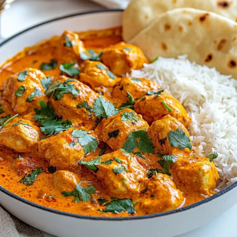 - 1 lb boneless chicken thighs, cut into bite-sized pieces - 2 tablespoons butter - 1 large onion, finely chopped - 4 garlic cloves, minced - 1 tablespoon ginger, grated - 1 can crushed tomatoes (15 oz) - 1 cup heavy cream - 2 tablespoons garam masala - 1 tablespoon ground cumin - 1 teaspoon turmeric powder - 1 teaspoon chili powder (adjust to taste) - Salt and pepper to taste - Fresh cilantro, chopped (for garnish) These main ingredients create a rich and creamy sauce. The chicken thighs provide juicy bites, while the spices bring warmth and depth to the dish. - 1 tablespoon lemon juice - 1 teaspoon smoked paprika - 1/2 cup peas or bell peppers Adding lemon juice brightens the flavors. Smoked paprika gives a lovely smoky note. Peas or bell peppers add color and texture to the dish. - Cooked basmati rice - Warm naan - Lemon wedges Basmati rice absorbs the sauce well. Naan is perfect for dipping. A squeeze of lemon before eating adds a refreshing burst. {{ingredient_image_1}} Start by cutting 1 pound of boneless chicken thighs into bite-sized pieces. This helps the chicken cook evenly. In a large skillet, melt 2 tablespoons of butter over medium-high heat. Once the butter is melted, add 1 large onion, finely chopped. Sauté the onion for about 5 to 7 minutes. You want it to be translucent and slightly golden. Next, stir in 4 minced garlic cloves and 1 tablespoon of grated ginger. Cook these for 1 to 2 minutes until you smell their great aroma. Now, add the chicken pieces to the skillet. Sprinkle salt and pepper over the chicken to season it. Cook the chicken for about 6 to 8 minutes until it is browned on all sides. This step adds flavor and texture. After the chicken is browned, sprinkle in 2 tablespoons of garam masala, 1 tablespoon of ground cumin, 1 teaspoon of turmeric powder, and 1 teaspoon of chili powder. Stir well to coat the chicken with the spices, cooking for another 2 minutes. This helps the spices blend into the dish. Pour in 1 can of crushed tomatoes. Bring the mixture to a simmer. Once it starts simmering, reduce the heat to low. Let it simmer gently for about 10 minutes. This allows the flavors to meld together beautifully. After that, stir in 1 cup of heavy cream. Let it simmer for an additional 5 minutes until the sauce thickens slightly. Taste and adjust with salt and pepper as needed. Finally, remove from heat and garnish with freshly chopped cilantro. Enjoy your tasty butter chicken skillet! To get juicy chicken, use boneless chicken thighs. They have more flavor and stay tender. Cut them into bite-sized pieces for even cooking. Cook the chicken until it's browned on all sides. This step adds great taste. Avoid overcrowding the skillet. Cook in batches if needed. This helps the chicken sear instead of steam. You can boost the taste by adding extra spices. Try adding a pinch of cinnamon for warmth. A squeeze of lemon juice brightens the dish. Fresh ginger adds a nice kick. You can also stir in a spoonful of honey for sweetness. For extra richness, use a mix of heavy cream and yogurt. Just remember to balance the flavors based on your taste. Presentation makes a dish even more appealing. Serve your butter chicken in the skillet for a rustic look. If you prefer, transfer it to a serving dish. Pair it with fluffy basmati rice or warm naan. This adds a nice contrast. Garnish with freshly chopped cilantro for color. A lemon wedge on the side gives a fresh touch. These small details make your meal stand out. Pro Tips Use Fresh Spices: Fresh spices enhance the flavor profile of your butter chicken. Consider purchasing whole spices and grinding them just before use for maximum aroma. Marinate the Chicken: For even more flavorful chicken, marinate the thighs in yogurt and spices for a few hours or overnight before cooking. Adjust Spice Levels: Customize the heat by adjusting the amount of chili powder or adding fresh green chilies according to your taste preference. Garnish Creatively: Enhance presentation with not just cilantro but also a sprinkle of crushed cashews or a drizzle of cream for a gourmet touch. {{image_2}} You can switch the chicken for other meats. Try shrimp, pork, or beef. Each brings a new taste. For a quick meal, use ground meat. Just adjust the cooking time for smaller pieces. You can make a vegan version using tofu or chickpeas. The texture works well in the sauce. Use coconut cream instead of heavy cream for richness. Replace butter with olive oil or vegan butter. This keeps the dish creamy and dairy-free. Butter chicken has many global twists. You can add spices like saffron for an Indian flair. For a Thai twist, include coconut milk and lemongrass. This gives a fresh, bright flavor. You can also try adding a dash of soy sauce for a fusion taste. Each variation makes the dish exciting and new! After making Butter Chicken Skillet, let it cool down. Place it in an airtight container. Store it in the fridge for up to four days. This keeps the chicken moist and the flavors fresh. Make sure to label the container with the date. If you want to save some for later, freezing is great. First, let the dish cool completely. Then, transfer it to a freezer-safe container. You can also use freezer bags for easier storage. Freeze it for up to three months. When ready to eat, thaw it overnight in the fridge. Reheating Butter Chicken Skillet is easy. You can use the stove or the microwave. If using the stove, heat it in a skillet over medium heat. Stir occasionally to warm it evenly. If using the microwave, place it in a microwave-safe bowl. Heat for one to two minutes, stirring halfway. Always check that it’s hot throughout before serving. Enjoy it with fresh rice or naan! You can use coconut milk or Greek yogurt instead of heavy cream. Both give a creamy texture. Coconut milk adds a nice flavor. Greek yogurt makes it a bit tangy. Use full-fat options for the best results. To add heat, increase the chili powder. You can also use fresh chopped green chilies. Adjust the spice level to match your taste. For a deeper flavor, add a pinch of cayenne pepper. Yes, Butter Chicken Skillet can be healthy when made with lean chicken. Use less butter to cut calories. Pair it with brown rice or whole wheat naan for more fiber. The spices also offer health benefits. Absolutely! You can prepare it a day ahead. Just store it in the fridge after cooling. When you're ready, reheat it on the stove. Add a splash of water for a smoother sauce. Enjoy your meal with fresh rice or naan! You now have everything you need to make Butter Chicken Skillet at home. We covered the main and optional ingredients, step-by-step cooking, and tips for perfect chicken. Don't forget the side items for serving. Try different proteins or vegan options to make it your own. Store leftovers properly for later. Enjoy this dish that can adapt to your taste and needs. Cooking can be fun and rewarding, so get started!