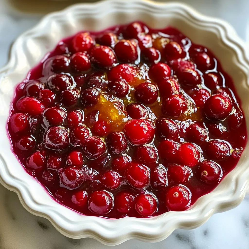 For the Cranberry Citrus Dipping Sauce, you will need: - 2 cups fresh cranberries - 1 cup orange juice - Zest of 1 orange - 1/4 cup honey or maple syrup (adjust to taste) - 1 tablespoon lemon juice - 1/2 teaspoon ground cinnamon - 1/4 teaspoon ginger powder - 1/4 teaspoon salt - 1 tablespoon cornstarch mixed with 2 tablespoons water (for thickening, optional) You can make this sauce your own with simple swaps. If you don’t have honey, maple syrup works just as well. For a different citrus twist, try lemon juice instead of orange juice. You can also use lemon zest for a unique flavor. If you want to avoid sugar, use a sugar substitute that measures like honey or maple syrup. Choosing fresh cranberries is key. Look for berries that are bright and firm. Avoid any that are soft or have blemishes. For the orange, pick one that feels heavy for its size. A good orange should have a bright peel and smell sweet. Fresh juices and zest give the best flavor. If you can, juice the orange right before adding it to the sauce for a burst of freshness. {{ingredient_image_1}} Start by rinsing 2 cups of fresh cranberries under cold water. Check for any bruised or soft ones, and toss those out. Next, grab a medium saucepan. You will add the rinsed cranberries along with 1 cup of orange juice and the zest of 1 orange. For sweetness, include 1/4 cup of honey or maple syrup. You can adjust this later if needed. Add 1 tablespoon of lemon juice, 1/2 teaspoon of ground cinnamon, 1/4 teaspoon of ginger powder, and 1/4 teaspoon of salt. Now, place your saucepan over medium heat. Stir the mixture occasionally as it heats up. You want to bring it to a simmer. This will take about 10 to 15 minutes. As it cooks, the cranberries will burst and soften. Keep stirring to prevent sticking. Once done, taste the sauce. If you want it sweeter, add more honey or maple syrup. If you like a thicker sauce, I have a quick trick. Mix 1 tablespoon of cornstarch with 2 tablespoons of water in a small bowl to make a slurry. Gradually add this slurry to your simmering sauce while stirring. Cook it for an extra 2 to 3 minutes. This will give you a nice, thick texture. Finally, remove the sauce from heat and let it cool before serving. This cranberry citrus dipping sauce pairs well with many dishes. Use it with roasted meats like turkey, chicken, or pork. It also makes a great dip for cheese platters or fresh veggies. Try it on sandwiches for a zesty twist. You can even drizzle it over pancakes or waffles for a delightful breakfast treat. To boost the flavor, add a pinch of zest from a lemon or lime. This adds a bright note to the sauce. You can also mix in fresh herbs like mint or rosemary for an earthy taste. If you like heat, a dash of cayenne pepper can bring a surprising kick. Experiment with spices to find your perfect blend. Avoid using dried cranberries; they will not give you the same texture. Make sure to rinse fresh cranberries well and discard any bruised ones. If you add too much sweetener, it can overpower the sauce. Always taste as you go. Lastly, don't skip the simmering step; this is when the flavors meld beautifully. Pro Tips Fresh Cranberries are Key: Using fresh cranberries will provide the best flavor and texture for your dipping sauce. Frozen cranberries can work in a pinch, but fresh ones are ideal for that burst of tartness. Adjusting Sweetness: Taste your sauce as it cooks. The sweetness can vary based on the tartness of the cranberries, so feel free to adjust the honey or maple syrup to your desired level. Enhance with Spices: Feel free to experiment with additional spices like nutmeg or allspice for a warm, festive flavor profile that complements the cranberries beautifully. Serving Suggestions: This sauce pairs wonderfully with roasted meats, especially turkey or pork. It can also be used as a vibrant dip for cheese platters or served alongside desserts like cheesecake. {{image_2}} You can change the flavor by adding spices. Try a pinch of nutmeg for warmth. Cardamom adds a sweet touch too. If you want a kick, add a dash of cayenne pepper. Each spice gives the sauce a new twist. You can mix and match to find your favorite blend. If honey or maple syrup is not your choice, use agave nectar. You can also use brown sugar for a richer taste. For a low-calorie option, try stevia. Adjust the amount to your liking. Each sweetener gives a unique flavor profile, so taste as you go. Mix in other fruits for extra flavor. Fresh raspberries or blueberries work great with cranberries. You can even add chopped apples for crunch. If you love tropical flavors, try pineapple or mango. These fruit combinations can make your sauce even more exciting. Experiment to find your perfect mix! After enjoying your cranberry citrus dipping sauce, let it cool fully. Pour it into an airtight container. This helps keep the sauce fresh and tasty. You can store it in the fridge for up to one week. Be sure to label the container with the date. This way, you’ll know how long it has been there. If you want to keep the sauce longer, freezing is a great choice. Use a freezer-safe container or a sealable freezer bag. Make sure to leave some space at the top, as liquids expand when frozen. Your sauce can stay fresh in the freezer for about three months. When you’re ready to use it, thaw it overnight in the fridge. The sauce stays good in the fridge for up to seven days. If you see any mold or an off smell, it’s best to toss it. You can use leftover sauce in many ways. Drizzle it over roasted meats, mix it into yogurt, or use it as a salad dressing. Get creative and enjoy your cranberry citrus dipping sauce! Cranberry citrus dipping sauce can last up to one week in the fridge. Store it in an airtight container to keep it fresh. If you want to keep it longer, consider freezing it. Just make sure to leave some space in the container, as the sauce will expand when frozen. Yes, you can use frozen cranberries! They work well in this recipe. Just add them directly to the saucepan without thawing. You may need to cook them a bit longer to break them down. This option is great if fresh cranberries are hard to find. Cranberry citrus dipping sauce goes well with many dishes. It is perfect with roasted meats like turkey or chicken. You can also serve it with cheese plates or on a charcuterie board. It adds a bright flavor to savory dishes and complements sweet treats like desserts. This guide covered key steps to make a tasty cranberry citrus dipping sauce. I shared a full list of ingredients, offered swaps, and gave tips on choosing fresh items. I walked you through preparation, cooking, and ways to adjust the sauce for perfect thickness. I also provided serving ideas and common mistakes to avoid. Remember, you can customize flavors and store leftovers wisely. I hope you feel ready to create your sauce and impress at your next meal. Enjoy your cooking adventure!