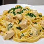 - 2 boneless, skinless chicken breasts, diced - 8 ounces fettuccine or pasta of choice - 4 cloves garlic, minced - 1 cup heavy cream - 3 tablespoons olive oil - 1 cup grated Parmesan cheese - 1 teaspoon Italian seasoning - Salt and pepper to taste - 1 cup baby spinach (for added color and nutrition) - Fresh parsley, chopped (for garnish) You need simple, fresh ingredients for this dish. The chicken adds protein, while the pasta gives you the base. Garlic brings a rich flavor, and cream makes everything smooth and rich. Olive oil helps cook the chicken and adds depth to the sauce. Parmesan cheese adds a salty, nutty taste. Italian seasoning gives it a warm, herby note. Salt and pepper balance the flavors. If you want to make it healthier, toss in some baby spinach. It adds color and nutrients. A sprinkle of fresh parsley on top brightens up the dish and looks beautiful. Using these ingredients, you can create a creamy garlic parmesan chicken pasta that everyone will love. Start by boiling a large pot of salted water. Add 8 ounces of fettuccine or your favorite pasta. Cook it until it's al dente. This usually takes about 8-10 minutes. Be sure to stir it occasionally. When it's ready, drain the pasta and save about 1 cup of the pasta water. This water will help you later on. While the pasta cooks, heat 2 tablespoons of olive oil in a large skillet over medium heat. Add 2 diced chicken breasts to the pan. Season the chicken with salt, pepper, and 1 teaspoon of Italian seasoning. Cook for about 5-7 minutes. You want the chicken to be golden brown and fully cooked. Once done, remove the chicken from the skillet and set it aside. In the same skillet, add 1 tablespoon of olive oil and 4 minced garlic cloves. Sauté the garlic for about 1 minute. Be careful not to burn it! Next, pour in 1 cup of heavy cream. Stir well to mix it with the garlic. Gradually add 1 cup of grated Parmesan cheese. Keep stirring until the cheese melts and the sauce thickens slightly. If the sauce is too thick, use some reserved pasta water to reach your desired consistency. Now, it’s time to mix everything. Add the cooked pasta and the sautéed chicken into the creamy sauce. If you want some color and nutrition, toss in 1 cup of baby spinach. Stir everything together until it’s evenly coated and heated throughout. Taste the dish and adjust the seasoning with salt and pepper, if needed. When serving, portion the creamy garlic Parmesan chicken pasta onto plates. For a nice touch, garnish each plate with chopped fresh parsley. This adds color and flavor to the dish. Enjoy your meal! To adjust the sauce's thickness, save some pasta water. Add it slowly until you reach the right consistency. If your sauce feels too thick, just a splash of water helps. To boost flavor, use fresh garlic and high-quality Parmesan. These ingredients make a big difference. You can also add a pinch of red pepper flakes for a little heat. Ensure the chicken stays juicy and flavorful by not overcooking it. Cook the chicken until it turns golden brown. This usually takes about 5-7 minutes. Use a meat thermometer to check for doneness. The internal temperature should reach 165°F. If you cook it too long, the chicken will dry out. You can use different types of pasta for this dish. Fettuccine works great, but penne and spaghetti are also tasty. If you need gluten-free options, look for rice or chickpea pasta. These choices hold the sauce well and keep the dish delicious. Experimenting with pasta shapes can add fun to your meal! {{image_2}} You can change the protein in this pasta dish. If you prefer seafood, shrimp works great. Cook shrimp until it's pink, just like the chicken. For a meaty twist, use steak. Slice it thin, season it well, and cook it until tender. If you want a vegetarian option, use tofu or mushrooms. Press and cube tofu, then sauté it until golden. For mushrooms, use a mix of shiitake and button for rich flavor. Both options add texture and taste. Adding veggies can brighten this dish. Broccoli adds crunch and color. Steam it lightly before mixing in. Bell peppers bring sweetness. Slice them thin, and add them to the pan with garlic. Experiment with herbs for new flavors. Fresh basil or thyme can lift the taste. You could also try crushed red pepper for heat. These small changes can make the dish unique every time. You can lighten this dish easily. Use reduced-fat cream for a lower-calorie option. It still tastes rich but saves some calories. For a dairy-free choice, use coconut cream or almond milk. Both options give a creamy texture without dairy. Make sure to check the labels for any added sugars. These simple swaps keep the dish delicious for everyone. To store your creamy garlic Parmesan chicken pasta, let it cool down first. This step helps avoid condensation in the container. Use an airtight container for best results. You can keep it in the fridge for about 3 to 4 days. Always label the container with the date. This way, you know when to eat it. When it comes to reheating, the best method is using a skillet. Heat it on low with a splash of water or cream. Stir gently to mix in any creaminess. This helps keep the sauce smooth. You can also use a microwave. Cover the bowl with a damp paper towel. This keeps moisture in and helps the dish heat evenly. If you want to save some for later, freezing is a great option. Make sure the pasta is completely cool before freezing. Use freezer-safe containers or bags. Remove as much air as you can. This helps prevent freezer burn. For thawing, place it in the fridge overnight. Reheat it in a skillet or microwave, adding a bit of cream or water to restore its creaminess. Yes, you can prepare parts of this dish in advance. Cook the pasta and store it in the fridge. You can also sauté the chicken and make the sauce ahead. Just reheat them when you are ready to serve. Keep the sauce separate until you mix everything together. This step helps prevent the pasta from getting too soft. To thicken the sauce, let it simmer longer. This reduces the cream and makes it richer. You can also add a bit more Parmesan cheese. If you want a quick fix, mix in some cornstarch with a little water. Stir this mixture into the sauce while it cooks. This dish pairs well with a fresh green salad. You can also serve garlic bread on the side for a tasty touch. Roasted vegetables or steamed broccoli make great additions too. They add color and nutrition to your meal. Yes, you can easily make this dish vegetarian. Replace chicken with diced tofu or mushrooms. You can also add extra vegetables like zucchini or bell peppers for flavor. Just sauté them along with the garlic. This way, you still get a creamy and delicious pasta. This blog covered the key ingredients, steps, and tips for making creamy garlic parmesan chicken pasta. You learned about different ingredients, cooking methods, and ways to customize your dish. Remember, experimentation can lead to tasty new flavors and textures. Whether you stick to the original recipe or try variations, this dish will impress anyone. Now, go ahead and enjoy cooking and sharing your meal!