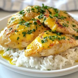 - 4 boneless, skinless chicken breasts - 2 tablespoons olive oil - Salt and pepper to taste - 4 tablespoons unsalted butter, divided - 4 cloves garlic, minced - 1 cup chicken broth - Zest and juice of 2 large lemons - 1 cup heavy cream - 1 teaspoon dried thyme - 1 teaspoon Italian seasoning - Fresh parsley, chopped (for garnish) You can switch the chicken breasts for chicken thighs. Thighs have more flavor and stay moist. If you want a lighter dish, use turkey instead of chicken. For a vegetarian option, try tofu or tempeh. When choosing chicken, look for bright pink meat with no odor. Fresh herbs should smell strong and vibrant. For lemons, pick ones that feel heavy for their size. This means they are juicy. Always check the cream for freshness by ensuring it is within the expiration date. Fresh ingredients make your creamy lemon butter chicken shine! {{ingredient_image_1}} First, season the chicken breasts with salt and pepper. Make sure to coat both sides well. This step adds flavor. Next, heat olive oil in a large skillet over medium-high heat. Once hot, place the chicken in the skillet. Cook for 6 to 7 minutes on each side. You want the chicken to turn golden brown and be fully cooked. After cooking, take the chicken out and set it aside on a plate. To get that nice golden crust, keep the heat at medium-high. Use a heavy skillet to hold the heat well. Do not overcrowd the pan; if it’s too full, the chicken will steam instead of sear. Let the chicken cook without moving it too much. This helps create a great sear. When it’s time to flip, check if it releases easily from the pan. If it sticks, give it more time. After you take out the chicken, lower the heat to medium. Add two tablespoons of butter to the same skillet. When the butter melts, add minced garlic and sauté for one minute. This brings out the flavor. Next, pour in chicken broth and scrape the bottom of the pan. This gets all the tasty bits. Then, add lemon zest, lemon juice, heavy cream, thyme, and Italian seasoning. Stir well and let it simmer for about five minutes. This helps thicken the sauce. Finally, return the chicken to the skillet and spoon the sauce over it. Add the rest of the butter to make it extra creamy. Cook for 2 to 3 more minutes, then garnish with fresh parsley. Enjoy the rich flavors! To stop your sauce from curdling, use low heat. High heat can make the cream curdle. Always add the cream slowly while stirring. This helps keep the sauce smooth. If you notice the sauce thickening too fast, take it off the heat. Let it cool slightly before adding any cream. Plan your prep time well. Start by seasoning the chicken first. While the chicken cooks, chop the garlic and zest the lemons. This helps save time. Have all your ingredients ready before you begin cooking. This way, you can focus on making the dish without rushing. Want to boost the flavor? Try adding a splash of white wine after sautéing the garlic. This adds depth to the sauce. Fresh herbs like basil or dill can brighten the dish. You can also mix in a bit more lemon juice for extra zing. Always taste as you go to adjust flavors to your liking. Pro Tips Perfectly Cooked Chicken: Use a meat thermometer to ensure the chicken is cooked to an internal temperature of 165°F (75°C) for safety and juiciness. Enhance the Flavor: Marinate the chicken in lemon juice, olive oil, and garlic for at least 30 minutes before cooking to infuse more flavor. Thickening the Sauce: For a thicker sauce, you can whisk in a tablespoon of cornstarch mixed with water before simmering, ensuring a rich consistency. Garnishing for Presentation: Use lemon slices and additional fresh herbs like thyme or basil for a beautiful presentation and added freshness. {{image_2}} You can easily add veggies to your creamy lemon butter chicken. Spinach and broccoli work great. Just add them to the skillet when cooking the sauce. Spinach wilts quickly and adds a nice color. Broccoli adds crunch and flavor. You can also try asparagus or bell peppers for more variety. If you want to switch proteins, shrimp and tofu are great choices. For shrimp, add them to the skillet after the garlic. Cook for a few minutes until they turn pink. For tofu, use firm or extra-firm tofu. Cube it and sauté until golden brown before adding it to the sauce. Both options keep the dish fresh and exciting. Adjusting spice levels is easy. If you like it mild, skip any extra spices. For more heat, add red pepper flakes or cayenne pepper. Start with a small amount, then taste and adjust. This way, you can make the dish perfect for everyone at your table. After enjoying your creamy lemon butter chicken, store leftovers in an airtight container. This keeps the dish fresh and flavorful. Place it in the fridge within two hours of cooking. Remember, the sooner you store it, the better it will taste later. Cream-based dishes like this one can stay fresh in the fridge for about three to four days. After that, the cream may separate, affecting the texture. Always check for any off smells or changes in color before eating. To reheat your creamy lemon butter chicken, use low heat on the stove. Add a splash of chicken broth or cream to help keep it creamy. Stir gently to avoid separating the sauce. You can also microwave it, but do so in short intervals, stirring in between. This helps maintain the dish’s delicious texture. Yes, you can use frozen chicken. Just make sure to thaw it first. You can thaw it in the fridge overnight. If you need it fast, use cold water. Place the chicken in a sealed bag and submerge it in cold water. Change the water every 30 minutes until it’s thawed. Once thawed, follow the recipe as usual. This will ensure your chicken cooks evenly and stays juicy. Creamy lemon butter chicken pairs well with many sides. Here are some tasty options: - Fluffy white rice - Roasted vegetables - Mashed potatoes - Quinoa - Steamed broccoli - A fresh green salad Each side adds a different flavor and texture. Feel free to mix and match based on what you enjoy! You can make some easy swaps to cut calories. Here are some ideas: - Use skinless chicken thighs instead of breasts. - Replace heavy cream with low-fat milk or a dairy-free option. - Cut back on butter by using just 2 tablespoons instead of 4. - Reduce the amount of oil used for cooking. These changes can help you enjoy this dish while keeping it lighter. Always taste as you go to keep the flavors balanced! This blog shared the essential ingredients and easy steps for making creamy lemon butter chicken. You learned how to choose fresh items and substitute ingredients. I also gave tips on cooking techniques and avoiding sauce issues. You can adjust the recipe with veggies or different proteins. Use the storage tips for leftovers, too. This dish is flexible and flavorful, making it a great choice for any meal. Enjoy your cooking adventure!