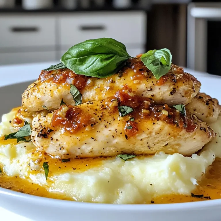- 4 boneless, skinless chicken breasts - 1 cup sun-dried tomatoes, chopped - 1 cup heavy cream - 1 cup chicken broth - 1 teaspoon garlic powder - 1 teaspoon onion powder - 1 teaspoon dried basil - 1/2 teaspoon salt - 1/2 teaspoon black pepper - 1/2 cup grated Parmesan cheese - 2 tablespoons olive oil - Fresh basil leaves for garnish You can swap chicken breasts for thighs. They stay moist and tender. If you want a lighter dish, use half-and-half instead of heavy cream. This keeps the creaminess but cuts fat. For sun-dried tomatoes, you can use fresh ones or canned diced tomatoes. Just remember to drain them well. If you don't have Parmesan, use Pecorino Romano for a different twist. Using fresh herbs makes a big difference. Try to use fresh basil instead of dried if you can. Always check the color and smell of your tomatoes. They should be vibrant and fragrant. For chicken, look for breasts that feel firm and are pink without any spots. If you have time, let the chicken sit in the fridge with spices for a few hours. This will deepen the flavors. {{ingredient_image_1}} Start by heating 2 tablespoons of olive oil in a large skillet over medium heat. While the oil heats, season 4 boneless, skinless chicken breasts with 1 teaspoon each of garlic powder, onion powder, dried basil, 1/2 teaspoon of salt, and 1/2 teaspoon of black pepper. Once the oil is hot, add the chicken to the skillet. Sear the chicken for about 5-7 minutes on each side. Look for a golden brown color. When cooked through, remove the chicken and set aside. In the same skillet, add 1 cup of chopped sun-dried tomatoes. Sauté them for about one minute. Next, pour in 1 cup of chicken broth. This helps you scrape up any tasty browned bits stuck at the bottom. Let the broth simmer for 2-3 minutes. Now, lower the heat and add 1 cup of heavy cream and 1/2 cup of grated Parmesan cheese. Stir until the cheese melts and the sauce thickens, which should take about 3-5 minutes. After the sauce is ready, return the chicken breasts to the skillet. Spoon the creamy sauce over the chicken. Let everything simmer together for an additional 2-3 minutes. This step helps the chicken soak in all the delicious flavors. Finally, garnish with fresh basil leaves before serving. Enjoy your Marry Me Chicken! To get the best chicken, start with boneless, skinless breasts. They cook fast and stay juicy. Heat the olive oil in the skillet until it shimmers. This means it’s hot enough. Season the chicken with garlic powder, onion powder, dried basil, salt, and black pepper. This adds great flavor. Sear each side for about 5-7 minutes. The chicken should be golden brown and cooked through. Always check the thickest part for doneness. Use a meat thermometer; it should read 165°F. Let the chicken rest after cooking. This keeps it juicy. For the sauce, start with sun-dried tomatoes. They add a nice tang and depth of flavor. After sautéing them, pour in the chicken broth. Scrape the bottom of the skillet to get all the good bits. This adds flavor to your sauce. When you add heavy cream, stir until it thickens. If the sauce is too thick, add a little more chicken broth. If you want more flavor, toss in fresh herbs like thyme or oregano. A splash of lemon juice can brighten the sauce too. For a beautiful plate, serve Marry Me Chicken over creamy mashed potatoes or pasta. The sauce makes everything taste better. Drizzle the sun-dried tomato cream sauce generously over the chicken. Add fresh basil leaves on top for color and freshness. You could even serve it with a side salad for a complete meal. It not only looks great but tastes amazing too! Pro Tips Brining the Chicken: Consider brining the chicken breasts for an hour in a saltwater solution to enhance moisture and flavor. Using Fresh Herbs: For a more vibrant flavor, use fresh basil instead of dried. Add it at the end to retain its aroma. Thickening the Sauce: If you prefer a thicker sauce, let it simmer longer or add a cornstarch slurry (1 teaspoon of cornstarch mixed with 1 tablespoon of water). Perfect Pairing: Serve with a side of garlic bread or a fresh salad to balance the richness of the dish. {{image_2}} You can easily add vegetables to Marry Me Chicken. They boost flavor and nutrition. Try adding spinach, zucchini, or bell peppers. Start by sautéing your chosen veggies after the sun-dried tomatoes. Cook them until they soften before adding the broth. This method makes a colorful and tasty dish. If you crave heat, spice it up! Add red pepper flakes to the seasoning. Start with half a teaspoon and adjust to taste. Another option is to add diced jalapeños when you sauté the sun-dried tomatoes. This twist gives the dish a nice kick, perfect for spice lovers. For a gluten-free version, use gluten-free chicken broth. Most brands offer this option. Check labels to ensure they meet your needs. The other ingredients in the recipe are naturally gluten-free. With these small changes, you can enjoy Marry Me Chicken without worry. I love that Marry Me Chicken stays tasty for days! To store leftovers, place them in an airtight container. Make sure the chicken is completely cool before sealing it. This helps keep the moisture in. You can store it in the fridge for up to three days. Reheating is easy. You can use the microwave or the stovetop. For the microwave, place the chicken on a plate and cover it. Heat it for one to two minutes. Check if it’s hot. If not, heat it for another minute. On the stovetop, use a skillet over low heat. Add a splash of chicken broth to keep it moist. Heat for five to seven minutes, flipping the chicken to warm it evenly. You can freeze Marry Me Chicken too! First, let it cool completely. Then, wrap the chicken tightly in plastic wrap. Place it in a freezer bag or container. It can last up to three months in the freezer. When you want to enjoy it, thaw it in the fridge overnight. Reheat as mentioned above, and you’re ready to go! You can serve Marry Me Chicken with many tasty sides. Here are some ideas: - Creamy mashed potatoes - Cooked pasta - Steamed veggies like broccoli or green beans - A fresh garden salad - Garlic bread All these options taste great with the creamy sauce. They soak up the flavors well. Choose what you love most! Yes, you can use different cuts of chicken. Boneless thighs work well too. They add more flavor and stay juicy. You can also use chicken wings or drumsticks. Just adjust the cooking time. Cook until the chicken is fully done. To make Marry Me Chicken dairy-free, swap out the heavy cream. Use coconut cream or cashew cream instead. They add creaminess without dairy. For cheese, try nutritional yeast for a cheesy flavor. This way, everyone can enjoy this dish! In this post, we explored how to make Marry Me Chicken. We discussed the key ingredients, tips for fresh choices, and easy substitutions. You learned step-by-step how to prepare the chicken and create a creamy sauce. We offered tips for perfect cooking and served variations for added flavors. Remember, cooking is a fun way to express yourself. Experiment with ingredients and make this dish your own. Enjoy sharing it with loved ones!