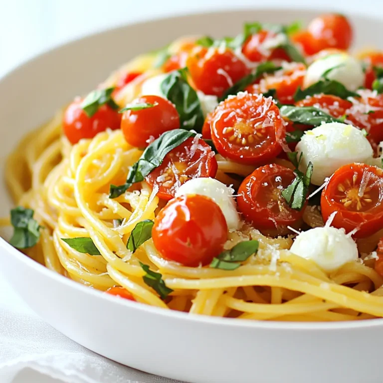 - 12 oz spaghetti or linguine - 4 large ripe tomatoes, diced - 1 cup cherry tomatoes, halved - 3 cloves garlic, minced - 1/4 cup olive oil For a tasty summer dish, start with quality pasta. Choose spaghetti or linguine for the best texture. Fresh summer tomatoes are key. Use four large ripe tomatoes and one cup of halved cherry tomatoes. These add bright flavor and sweetness to the sauce. Garlic brings depth to the pasta. I use three cloves, minced well, to enhance the taste. Lastly, olive oil binds everything together. You need about a quarter cup for sautéing. - Fresh mozzarella balls - Grated Parmesan cheese - Red pepper flakes For extra richness, I love adding fresh mozzarella balls. They melt slightly and create a creamy finish. Grated Parmesan cheese is another great option. It adds a salty, nutty flavor that complements the tomatoes. If you like some heat, sprinkle red pepper flakes over the dish. They give a nice kick without overpowering the pasta. - Salt - Black pepper - Fresh basil Salt is essential for flavor. It brings out the natural taste of the tomatoes. Black pepper adds warmth and a slight bite. Fresh basil is the star of this dish. Use about a quarter cup of chopped basil for bright, herbal notes. It elevates the entire meal and enhances the summer vibe. {{ingredient_image_1}} To start, fill a large pot with water. Add a good amount of salt to the water. This helps flavor the pasta as it cooks. Bring the water to a boil. Once boiling, add 12 ounces of spaghetti or linguine. Stir the pasta to prevent sticking. Cook according to the package instructions until it's al dente, which means firm to the bite. This usually takes around 9 to 11 minutes. Before draining, reserve about 1 cup of the pasta water. Drain the pasta and set it aside for later. Now, let’s move on to the garlic. Heat 1/4 cup of olive oil in a large skillet over medium heat. Add 3 cloves of minced garlic to the oil. Garlic adds a wonderful flavor to the dish. Sauté the garlic for about 1 minute. Watch it closely to avoid burning. Burnt garlic can taste bitter and ruin your sauce. Next, add the diced tomatoes and halved cherry tomatoes to the skillet. Use 4 large ripe tomatoes, diced, and 1 cup of cherry tomatoes, halved. Cook for 5-7 minutes. This allows the tomatoes to soften and release their juices. Stir occasionally to help break them down. After that, mix in salt, black pepper, and 1/2 teaspoon of red pepper flakes, if you want some heat. Let the mixture simmer for another 3-5 minutes. This step builds a depth of flavor that enhances the pasta. To make your pasta shine, start with ripe summer tomatoes. Look for tomatoes that feel heavy and firm. They should have a deep color and slight give when you press them. These signs show they are juicy and sweet. You can choose local tomatoes for the best flavor. They often taste better than store-bought tomatoes. Local produce is fresher and has more nutrients. If you buy from a store, check for freshness and quality. Cook your pasta just right by timing it carefully. Boil water until it bubbles, then add a good amount of salt. Cook the pasta until it is al dente, which means it should be firm but not hard. This keeps the pasta from getting mushy. Remember to reserve some pasta water before you drain it. This water is starchy and helps to create a smooth sauce. How you serve your pasta matters! Use a large bowl to show off your dish. Garnish with extra basil leaves and a sprinkle of Parmesan cheese for color. A drizzle of olive oil on top adds shine and flavor. This makes your dish look inviting and delicious. Don’t forget to add fresh mozzarella balls for a creamy touch. Enjoy your beautiful plate of pasta! Pro Tips Use Ripe Tomatoes: The quality of your tomatoes is crucial for this dish. Choose the ripest tomatoes you can find for the best flavor. Reserve Pasta Water: Always reserve some pasta cooking water before draining. It helps to adjust the sauce consistency and adds extra flavor. Fresh Herbs Matter: Fresh basil adds a fragrant quality to the dish. Add it at the end to preserve its vibrant flavor. Personalize with Cheese: Feel free to experiment with different cheeses. Crumbled feta or goat cheese can add a delightful twist to the dish. {{image_2}} You can add more taste to your Fresh Summer Tomato Pasta. Seasonal vegetables are a great choice. Think about adding zucchini, bell peppers, or spinach. They bring color and health to your dish. You may also want to add protein. Grilled chicken or shrimp works well. They make the meal heartier and more filling. Not everyone can eat regular pasta. If you need a gluten-free option, try rice or corn pasta. Whole grain pasta is another good choice. It adds fiber and has a nutty flavor. You can also experiment with different shapes. Fusilli or penne can add fun texture to your dish. If you prefer a vegan meal, you can make simple swaps. For cheese, try vegan cheese or nutritional yeast. Both options give you that cheesy taste without dairy. You can also add plant-based proteins. Chickpeas or lentils are good choices. They add protein and help you feel full. To keep your pasta fresh, use airtight containers. Glass or plastic containers work well. Make sure they seal tightly to keep air out. Refrigerate the leftovers right away. They stay good for three to four days. Always let the pasta cool before you store it. You can reheat pasta in a few ways. The best method is on the stove. Add a splash of water or olive oil to the pan. This helps keep the pasta moist. Stir it gently over low heat until warm. You can also use the microwave. Just cover the pasta and heat it in short bursts. Stir between each burst for even heating. Yes, you can freeze this pasta! To prepare, let it cool completely. Then, pack it in freezer-safe bags or containers. Remove as much air as you can to avoid freezer burn. When you’re ready to eat, thaw it overnight in the fridge. Reheat it on the stove as mentioned earlier. The fresh flavors will still shine through! Yes, you can use canned tomatoes. They offer a quick option and save time. Pros: Canned tomatoes are easy to find. They last a long time and taste good in many recipes. They also provide a consistent flavor. Cons: Fresh tomatoes taste better in summer. Canned tomatoes may lack some texture. They might not have the same bright flavor as fresh ones. For summer tomato pasta, fresh mozzarella shines. It adds creaminess and a soft texture. Parmesan gives a sharp flavor and is great for grating on top. Mozzarella: Soft and mild, perfect for melting. Parmesan: Hard and salty, adds depth. Other Options: Feta adds tang, while goat cheese brings creaminess. Choose based on your taste. To add heat, use red pepper flakes. Start with 1/2 teaspoon and adjust to your liking. You can also add sliced jalapeños or crushed red pepper. Tips: Mix them in with the garlic for even heat. You can also include spicy sausage or hot sauce for more kick. Enjoy experimenting with the spice level! Fresh summer tomato pasta is simple and tasty. You need a few main ingredients like spaghetti, fresh tomatoes, garlic, and olive oil for a great meal. Optional add-ins like mozzarella and toppings elevate your dish. The right seasonings and cooking steps create a wonderful sauce. For best results, choose ripe tomatoes and try different pasta types. You can adapt this dish to fit your needs, even make it vegan. Store any leftovers properly to enjoy later. This recipe gives you room to be creative and succeed in the kitchen. Enjoy your cooking adventure!