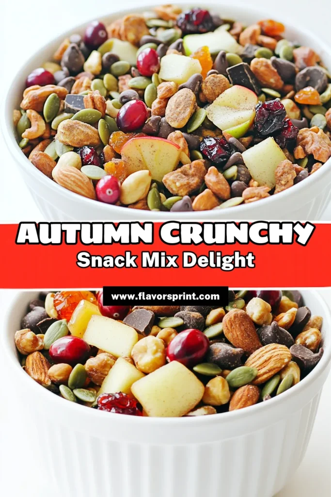 Cozy up with this delicious Autumn Harvest Snack Mix! Packed with mixed nuts, pumpkin seeds, dried cranberries, and a hint of dark chocolate, it's the perfect treat for fall gatherings or a cozy night in. With just a few simple steps, you can create a flavorful, crunchy snack that everyone will love. Don't miss out on trying this easy recipe – click through for the full details and enjoy a taste of autumn! #FallRecipes #HealthySnacks #PumpkinSeeds #SnackMix