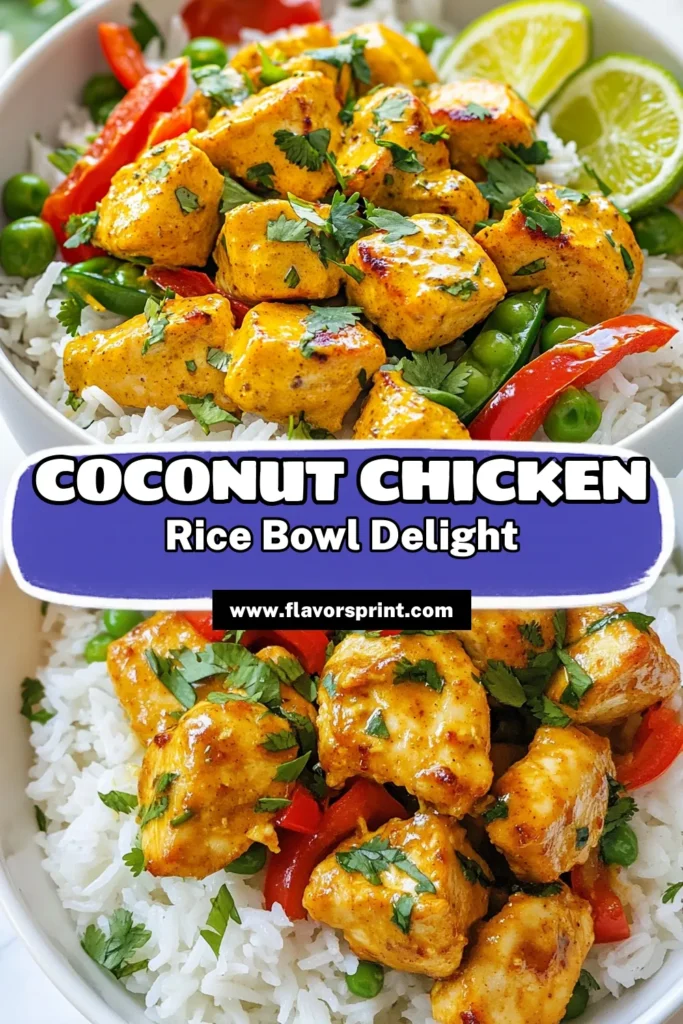 Discover a delicious Coconut Chicken Rice Bowl that combines a mouthwatering coconut chicken recipe with aromatic jasmine rice. This easy coconut milk chicken dish is perfect for a healthy chicken rice bowl packed with vibrant vegetables. Whip up this chicken and vegetable stir fry in just 35 minutes for a flavorful meal your family will love. Try it today and elevate your weeknight dinners! #CoconutChickenRecipe #JasmineRiceBowlRecipe #HealthyChickenRiceBowl #EasyCoconutMilkChicken