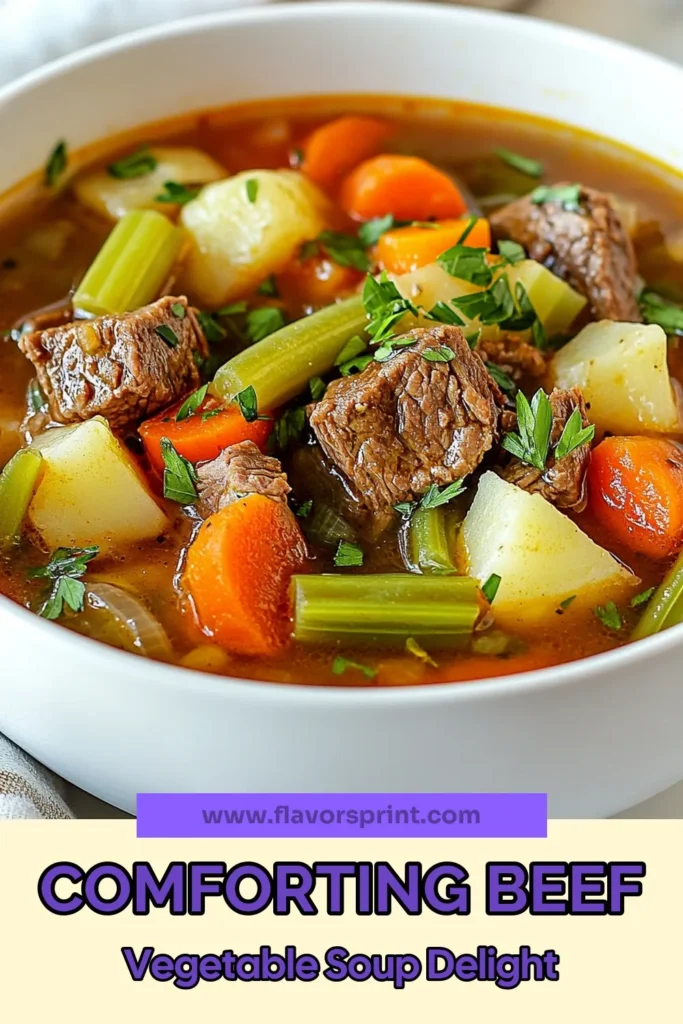 Warm up with this Old Fashioned Vegetable Beef Soup, a perfect choice for comfort food lovers. This hearty soup recipe combines tender beef with fresh vegetables for a satisfying meal. Ideal for chilly days, this beef and vegetable stew will become your go-to dish. Try it today and savor the flavors of home! Pin this recipe for a delicious bowl of nostalgia. #VegetableBeefSoup #HeartySoupRecipes #OldFashionedBeefStew #ComfortFoodSoup
