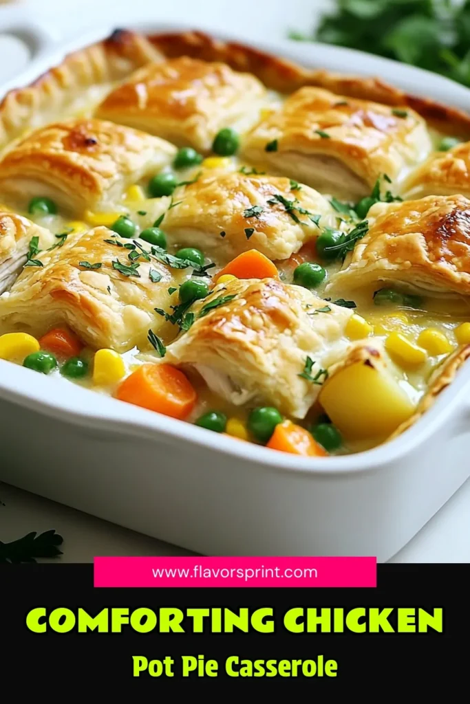 Looking for an easy chicken recipe that delivers comfort? Try this delicious chicken pot pie casserole! It's packed with shredded chicken, frozen vegetables, and creamy goodness, all topped with a flaky crust. Perfect for busy weeknights, this homemade chicken pot pie is sure to warm your family’s hearts. Don't miss out—save this comforting chicken dinner recipe for your next meal! #ChickenPotPieCasserole #EasyChickenRecipe #ComfortFood #FrozenVegetableCasserole