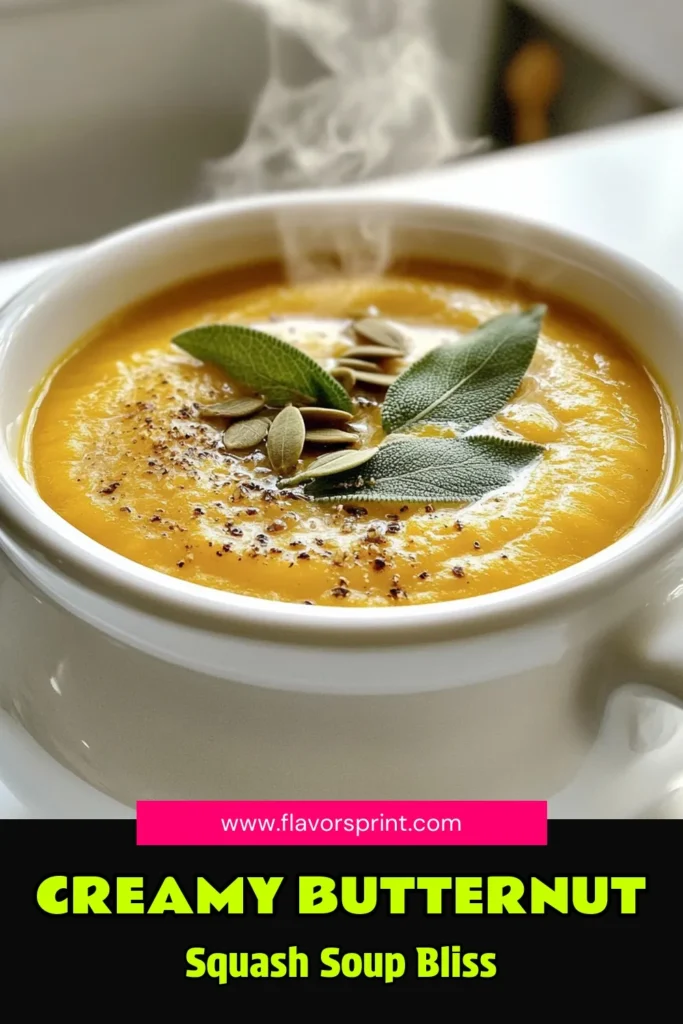 Warm up with this delicious Roasted Butternut Squash Sage Soup that's perfect for fall! Made with fresh butternut squash, fragrant sage, and creamy coconut milk, this hearty soup is a comforting delight. Easy to prepare in just under an hour, it's the perfect dish to savor on chilly days. Click to explore the full recipe and enjoy every spoonful! #ButternutSquashSoup #FallRecipes #HealthyEating #ComfortFood
