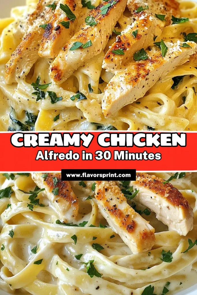 Indulge in the ultimate comfort food with this Best Creamy Chicken Alfredo! This Chicken Alfredo Recipe is perfect for a quick pasta dinner, featuring easy fettuccine Alfredo made from scratch. With rich homemade Alfredo sauce, juicy chicken, and fresh spinach, it's a delicious meal ready in just 30 minutes. Try this creamy delight tonight and don’t forget to save it for later! #ChickenAlfredo #PastaRecipe #HomemadeAlfredo #EasyDinnerIdeas