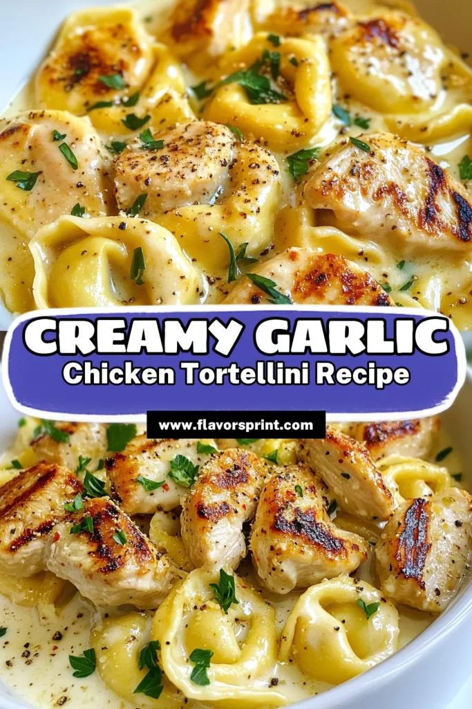 Indulge in a delightful meal with this Garlic Parmesan Chicken Tortellini recipe! This creamy chicken tortellini dish combines tender chicken and rich cheese in a quick, easy tortellini dinner that’s perfect for any night of the week. Ready in just 30 minutes, this chicken and cheese tortellini is a must-try Italian chicken pasta dish. Don't forget to save this recipe for your next cooking adventure! #GarlicParmesanTortellini #ChickenDinner #PastaLovers #EasyRecipes