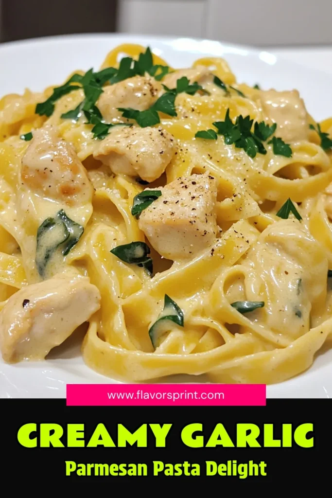 Indulge in the rich flavors of Creamy Garlic Parmesan Chicken Pasta that's quick and easy to make! This delightful dish combines tender chicken and fettuccine in a creamy garlic sauce, perfect for any dinner. With just a few simple ingredients, you can whip up a restaurant-quality meal in no time. Click through to explore the full recipe and elevate your cooking game! #CreamyChickenPasta #PastaRecipes #GarlicLovers #DinnerIdeas