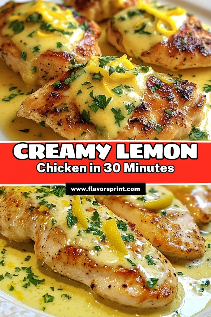 Looking for a delicious creamy lemon chicken recipe? This zesty chicken dish combines tender chicken breasts with a rich garlic parmesan sauce, perfect for an easy chicken dinner. Made with fresh lemon and creamy goodness, it’s sure to impress. Try this lemon garlic sauce recipe today for a meal that’s both quick and delightful. Save this recipe for your next weeknight dinner! #CreamyLemonChicken #EasyChickenDinner #GarlicParmesanChicken #LemonGarlicSauce