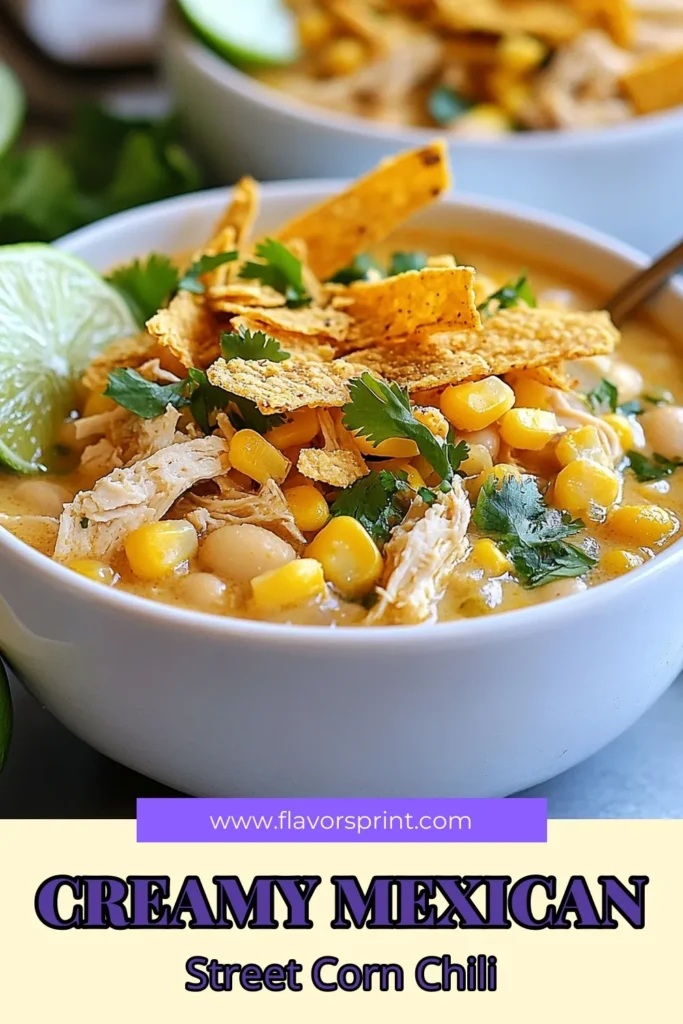 Discover the delicious fusion of flavors in this Mexican Street Corn White Chicken Chili! This easy chicken chili recipe combines shredded chicken, creamy corn, and spices for a satisfying dish perfect for any occasion. Enjoy the richness of this creamy corn chili topped with cojita cheese and fresh cilantro. Try it today and make mealtime exciting! Save this recipe for your next dinner adventure! #MexicanStreetCornChili #WhiteChickenChiliRecipe #EasyChickenChili #CilantroLimeChickenChili