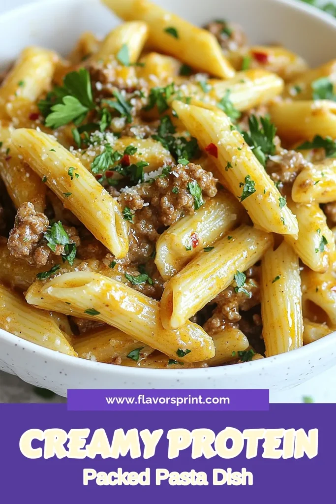 Discover this high protein pasta recipe that’s perfect for busy evenings! Our creamy beef pasta combines lean ground beef with a rich Greek yogurt pasta sauce, resulting in a delicious dish that’s healthy and satisfying. Made with whole grain pasta, it's a fantastic addition to your collection of whole grain pasta dishes. Try this easy recipe today and elevate your dinner game! Save for later! #HighProteinPasta #CreamyBeefPasta #LeanGroundBeefRecipes #HealthyDinnerIdeas