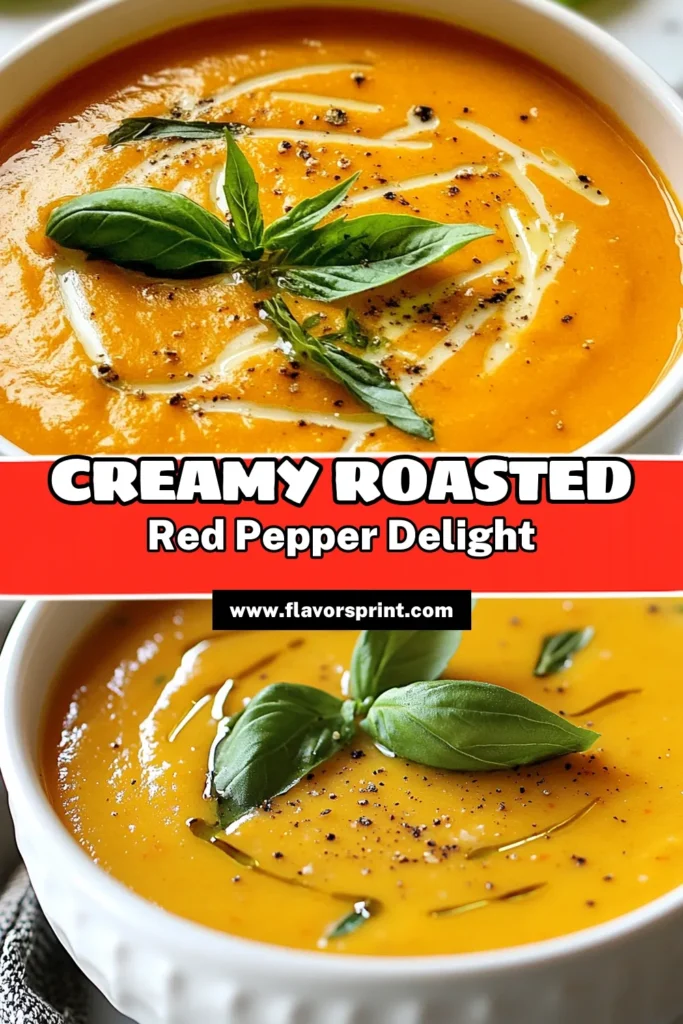Savor the cozy flavors of this Roasted Red Pepper Gouda Soup, a perfect blend of creamy vegetable goodness and Gouda cheese. This easy soup recipe features roasted red peppers for a rich taste that will warm your soul. Ideal for weeknight dinners or chilly days, this roasted bell pepper recipe is a must-try! Make it today and indulge in its creamy goodness! #RoastedRedPepperSoup #GoudaCheeseSoup #CreamyVegetableSoup #EasySoupRecipes