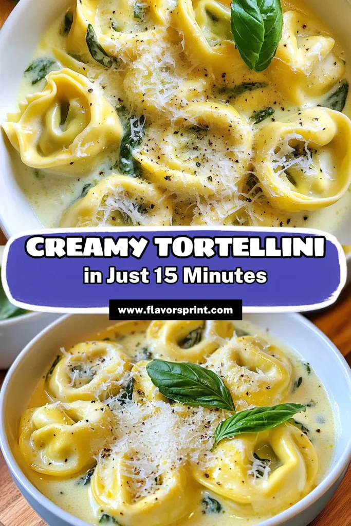 Discover this mouthwatering creamy tortellini recipe that’s perfect for a quick dinner! This easy cheese tortellini dish is made with fresh spinach and a rich spinach tortellini sauce that your family will love. Ready in just 15 minutes, it’s ideal for busy weeknights. Don't miss out on this delicious vegetarian tortellini dish—save it for later! #CreamyTortellini #EasyRecipes #Vegetarian #QuickDinnerIdeas