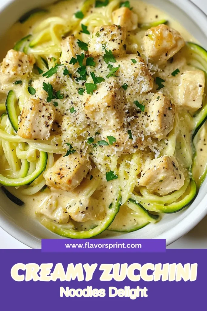 Indulge in a deliciously creamy zucchini noodle Alfredo that’s perfect for a healthy dinner! This low-carb zucchini noodles recipe features tender chicken and a rich sauce that will satisfy your pasta cravings without the guilt. Easy to make, this chicken Alfredo recipe is a must-try for anyone looking for a nutritious twist. Save this recipe for a satisfying meal tonight! #ZucchiniNoodleAlfredo #HealthyChickenPasta #ChickenAlfredoRecipe #LowCarbZucchiniNoodles