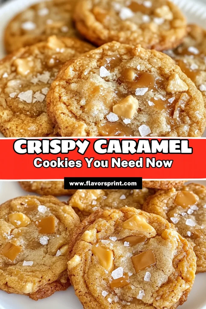 Indulge in these crispy salted caramel cookies that are sure to satisfy your sweet tooth! This homemade caramel cookie recipe is perfect for anyone seeking easy cookie recipes or a delicious salted caramel dessert. Filled with caramel chips and topped with sea salt flakes, they are irresistibly delicious. Bake up a batch today for a delightful treat! Don’t forget to save this recipe! #Cookies #SaltedCaramel #Baking #DessertIdeas