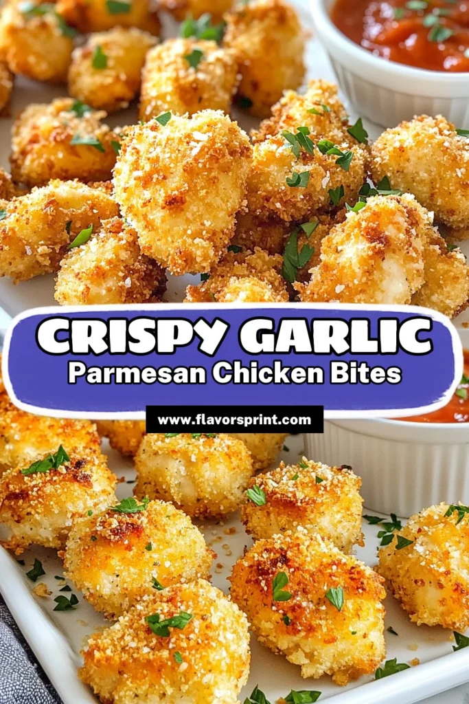 Discover the ultimate snack with these easy Garlic Parmesan Chicken Bites! This Panko chicken recipe creates crispy, flavorful baked chicken bites that are perfect for any gathering. Ideal as easy chicken appetizers, they’re sure to impress. With simple ingredients and quick prep, these Chicken Parmesan Bites are a must-try! Don’t miss out—click to save and enjoy flavorful bites today! #GarlicParmesan #ChickenBites #EasyAppetizers #PartySnacks