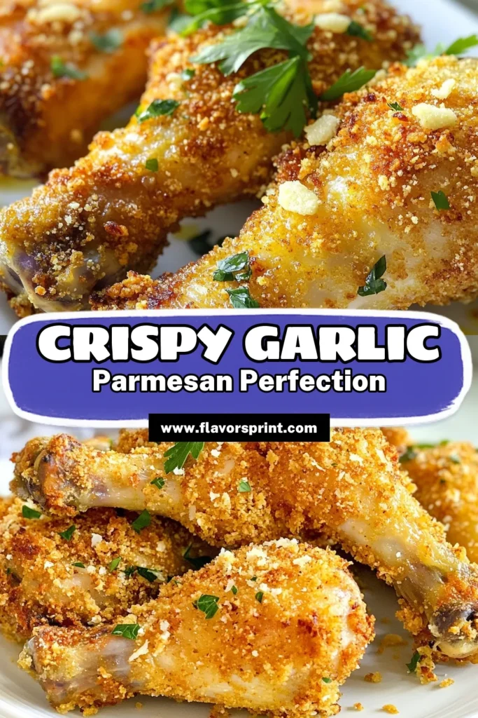 Looking for a deliciously crispy dinner? Try this Crunchy Garlic Parmesan Chicken Drumsticks recipe! With panko for extra crunch, these Parmesan crusted chicken legs are packed with flavor from garlic and herbs. Perfect as a hearty main dish, this baked chicken drumsticks recipe is a must-try. Get ready to impress your family and friends! Save this recipe and elevate your cooking! #ChickenDrumsticks #PankoChicken #GarlicRecipes #ParmesanChicken