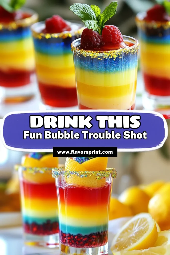 Discover the fun of Bubble Trouble Shots, the perfect Chia Seed Cocktails that shine at any gathering! These Pomegranate Layered Shots are not only visually stunning with edible glitter drinks but also refreshingly delicious with sparkling lemonade shots. Perfect for parties, these vibrant shots are sure to impress. Get ready to elevate your beverage game! Save this recipe and share the joy of these playful drinks today! #BubbleTroubleShots #ChiaSeedCocktails #EdibleGlitterDrinks #PomegranateLayeredShots