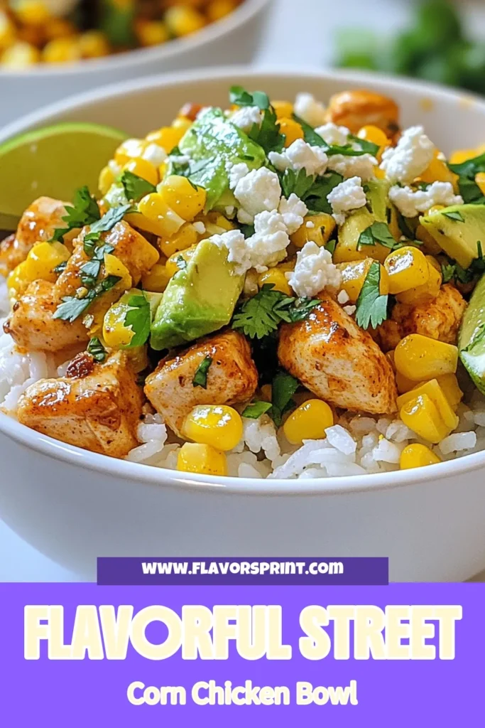 Savor the vibrant flavors of this Street Corn Chicken Bowl! This easy chicken dinner features juicy chicken, sweet corn, and fresh ingredients, making it a perfect healthy Mexican bowl. Packed with protein and bursting with zest, this Chicken Rice Bowl Recipe will satisfy your cravings in just 25 minutes. Ready for a delicious twist on dinner? Save this recipe for your next culinary adventure! #StreetCornChickenBowl #EasyChickenDinner #HealthyMexicanBowl #CilantroLimeChickenBowl