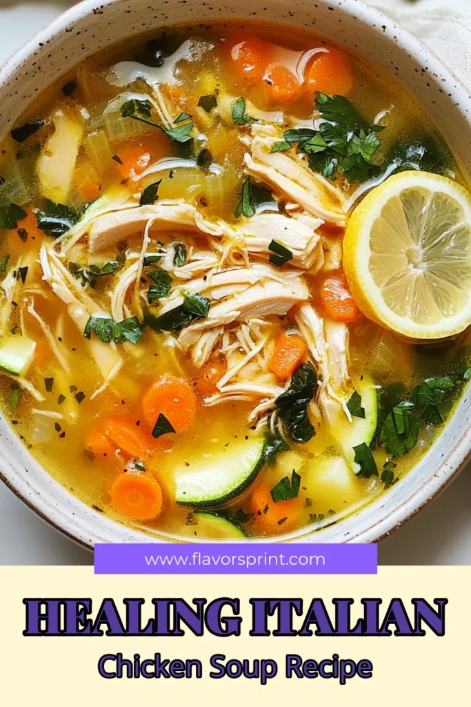 Warm up with this delicious Italian Penicillin Chicken Soup, a must-try in your collection of Italian chicken soup recipes! This comforting chicken soup recipe is not only healthy but also easy to make at home. Packed with veggies, flavorful spices, and whole grain pasta, it’s perfect for any occasion. Discover the joy of homemade chicken soup today. Save this recipe for a cozy meal! #ItalianChickenSoup #HealthyChickenSoup #ComfortFood #HomemadeSoup