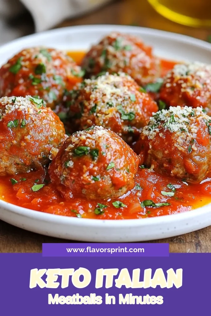 Discover the perfect Keto Italian meatballs that will elevate your dinner while keeping it low-carb! This delicious recipe combines almond flour meatballs with a flavorful sugar-free marinara sauce. Perfect for a healthy Italian dinner recipe, these low-carb meatballs are easy to make and bursting with authentic flavor. Try them tonight and enjoy a satisfying meal guilt-free! Save this recipe for your next dinner! #KetoItalianMeatballs #LowCarbRecipe #SugarFree #HealthyDinner