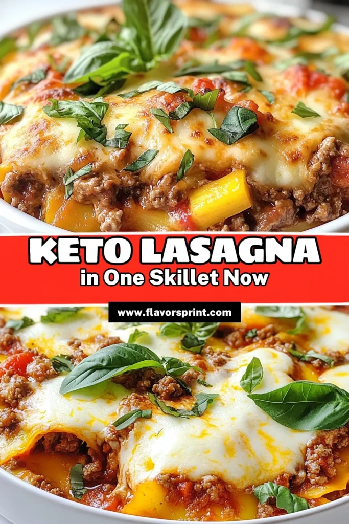 Discover the ultimate Keto Lasagna Skillet, a delicious Low Carb Lasagna Recipe that makes for an Easy Keto Dinner option. This Cheesy Zucchini Skillet is packed with flavorful ground beef, melty cheese, and refreshing veggies, perfect for satisfying your cravings while keeping you on track. Try this Ground Beef Keto Recipe today and impress your family! Save this recipe now for a tasty low-carb meal! #KetoRecipes #LowCarb #EasyDinner #HealthyEating