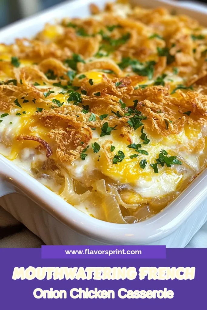 Indulge in this delectable French onion chicken casserole that's sure to become a family favorite! This easy chicken casserole recipe combines tender shredded chicken, creamy elements, and caramelized onions topped with Swiss cheese. Perfect for weeknight dinners, this creamy chicken noodle casserole is both satisfying and simple to make. Don’t miss out on this Swiss cheese chicken casserole that everyone will love! Save this recipe now! #FrenchOnionChickenCasserole #EasyChickenCasserole #CreamyChickenNoodleCasserole #ChickenDinnerIdeas