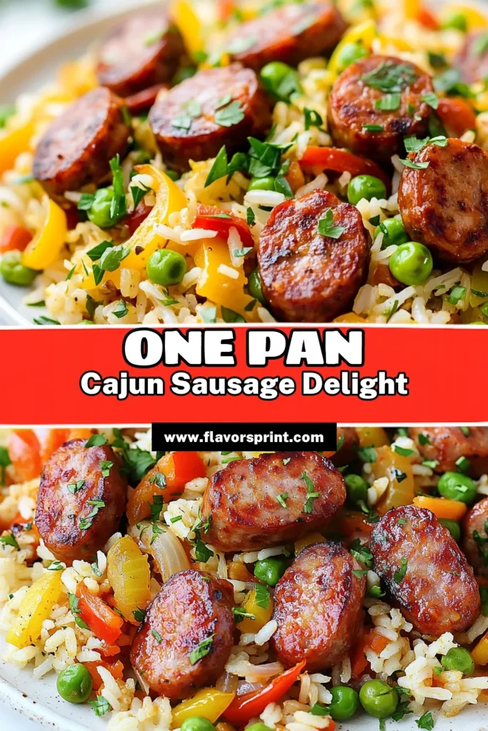 Looking for a flavorful meal that’s quick and easy? Try this One Pan Cajun Sausage and Rice recipe featuring delicious Andouille sausage! This easy Cajun rice skillet combines savory sausage with rice, veggies, and Cajun spices for a satisfying one pan Cajun sausage dish that can be ready in just 40 minutes. Perfect for busy weeknights, it's a must-save quick Cajun dinner recipe! Pin it now! #CajunSausageAndRice #OnePanRecipe #EasyDinner #QuickCajun