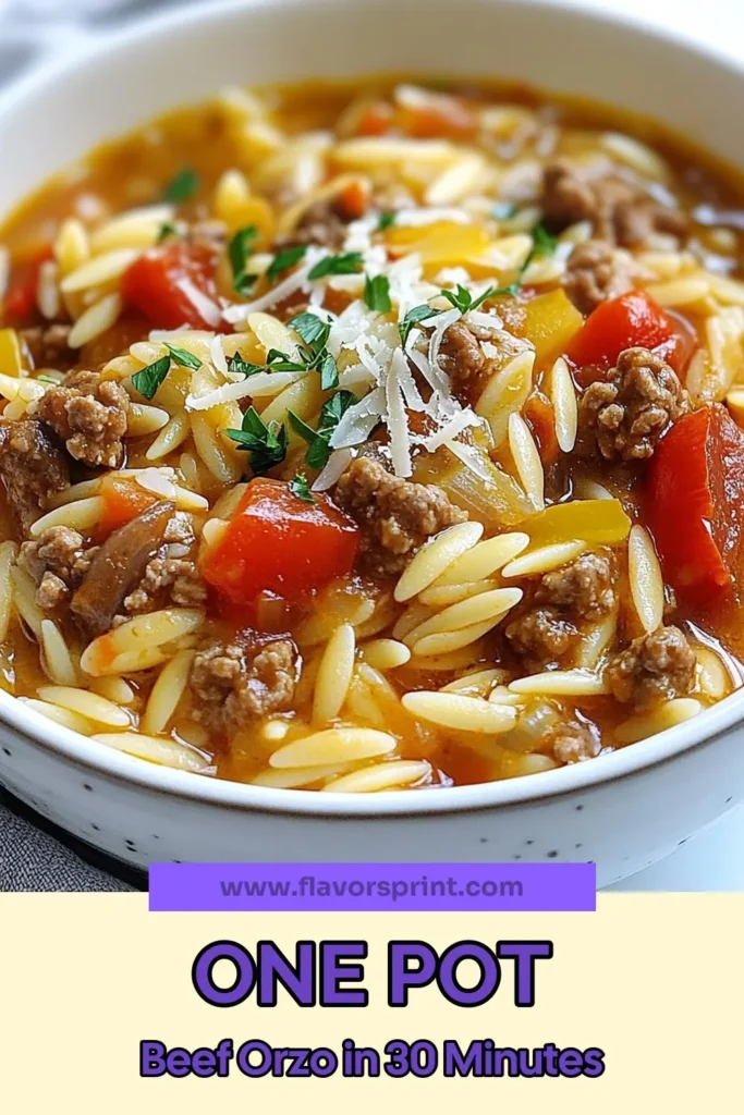 Discover the ultimate one-pot beef orzo recipe that combines savory beef with delicious pasta in just one pot! This easy orzo dinner is perfect for busy nights and is a hearty one-pot meal your whole family will love. In under 30 minutes, you can whip up this quick ground beef recipe that’s sure to impress. Don't miss out—save this recipe for a simple, satisfying dinner! #OnePotBeefOrzo #SavoryBeefPasta #EasyOrzoDinner #QuickGroundBeefRecipe