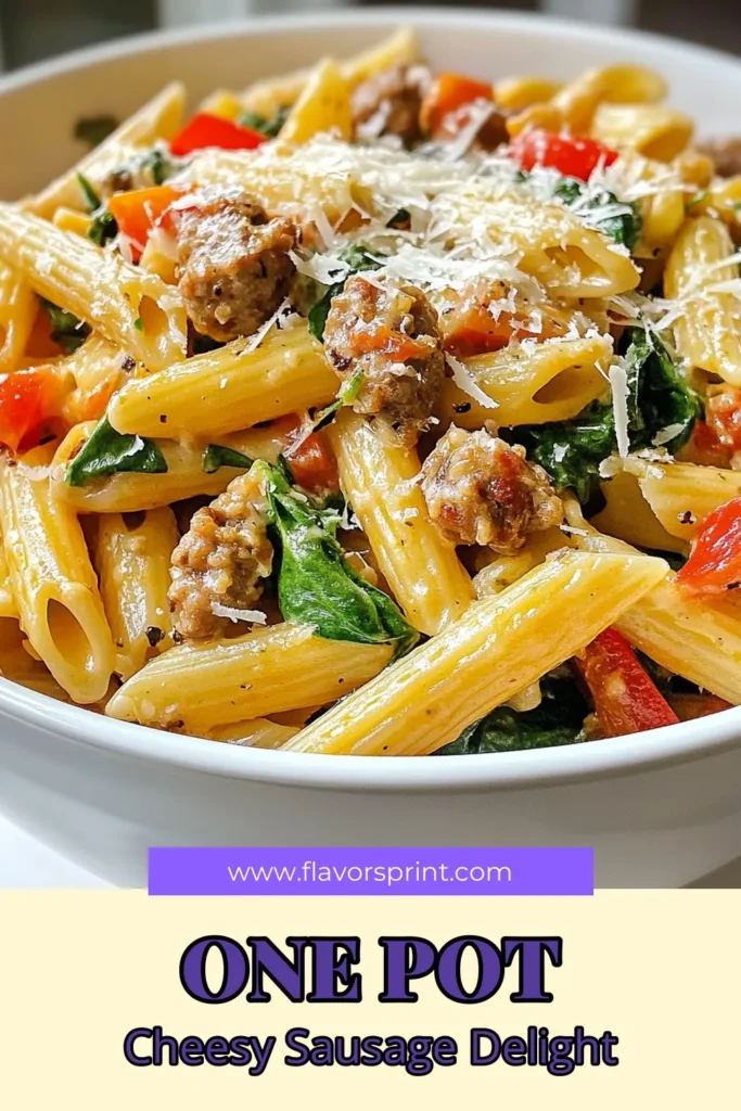Discover the ultimate comfort food with this one pot cheesy sausage pasta recipe! Perfect for a quick weeknight dinner, this creamy sausage penne recipe combines Italian sausage pasta flavors with fresh spinach and melty cheese, all made in just one pot. Say goodbye to messy clean-up! Try this easy one pot meal today and enjoy a delicious family dinner in no time. Save this recipe for later! #OnePotMeals #CheesyPasta #ItalianSausagePasta #QuickDinnerIdeas
