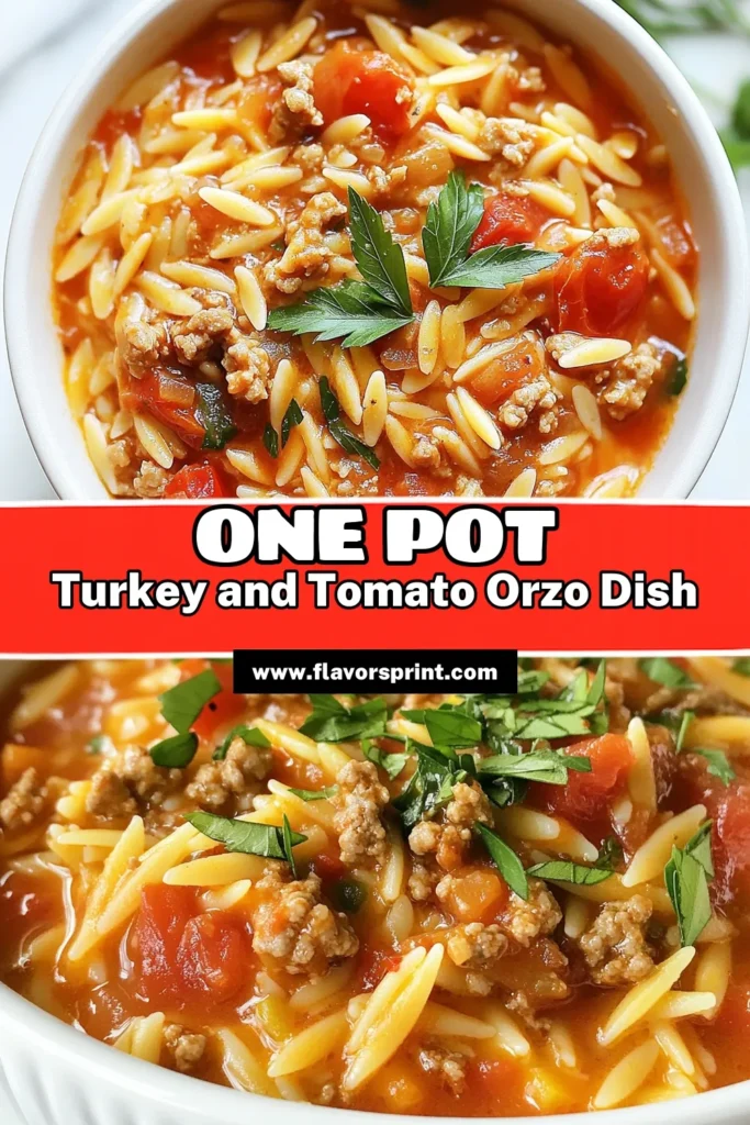 Looking for a quick and healthy dinner option? Try this savory ground turkey recipe featuring a delicious tomato orzo dish! This one pot turkey orzo meal combines tender ground turkey with hearty orzo pasta and fresh tomatoes for a nutrition-packed family favorite. Perfect for busy nights, this quick turkey pasta meal is ready in just 30 minutes. Save this easy healthy turkey orzo recipe for later! #TurkeyPasta #OnePotMeal #HealthyRecipes #QuickDinner