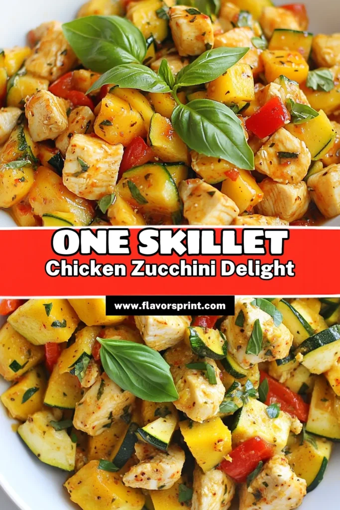 Discover the delicious Zucchini Squash Chicken Skillet, a perfect blend of veggies and protein that makes for an easy one-pan chicken dinner. This healthy chicken recipe features diced zucchinis, yellow squash, and tender chicken, making it a fantastic choice for summer meals. Enjoy the vibrant flavors while keeping it nutritious! Try this zucchini chicken skillet today and savor every bite. Save for later! #HealthyEating #OnePanMeals #ZucchiniRecipes #SummerCooking