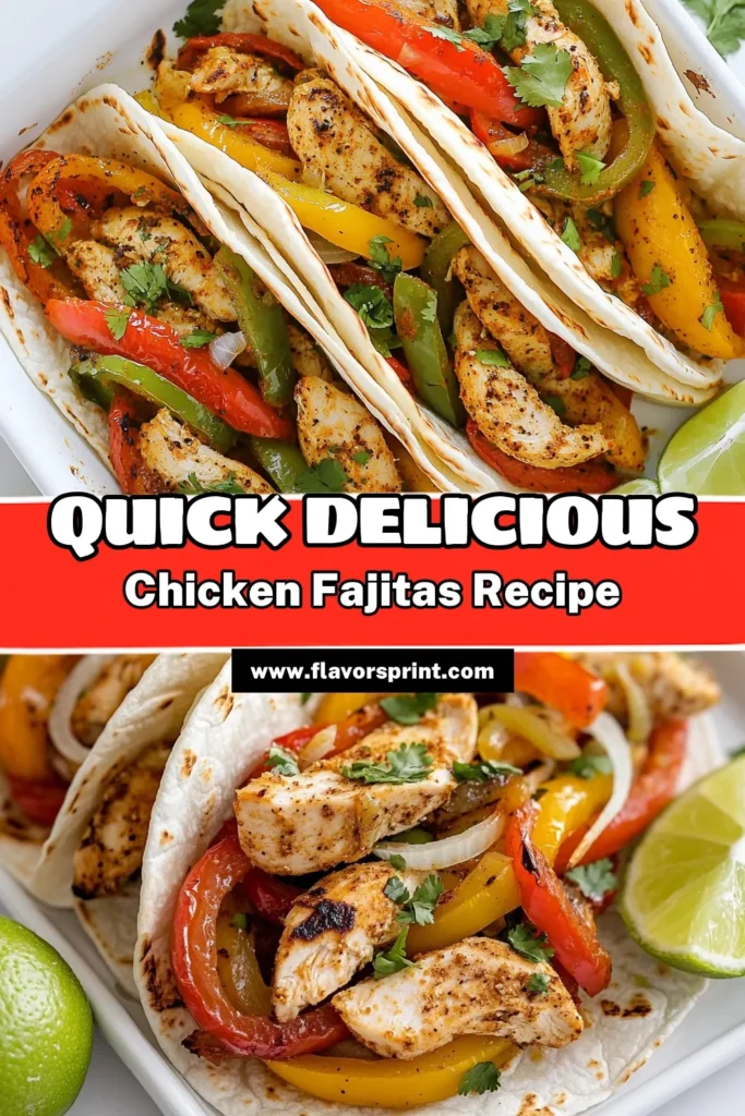 Looking for a quick and easy dinner? Try these delicious sheet pan chicken fajitas! This quick chicken fajitas recipe combines tender chicken, colorful bell peppers, and onions, all oven-baked to perfection. In just 30 minutes, you'll have a healthy chicken fajitas meal that the whole family will love. Perfect for busy weeknights, these easy fajitas will become a staple! Save this recipe now! #SheetPanFajitas #HealthyDinner #EasyFajitas #QuickRecipes