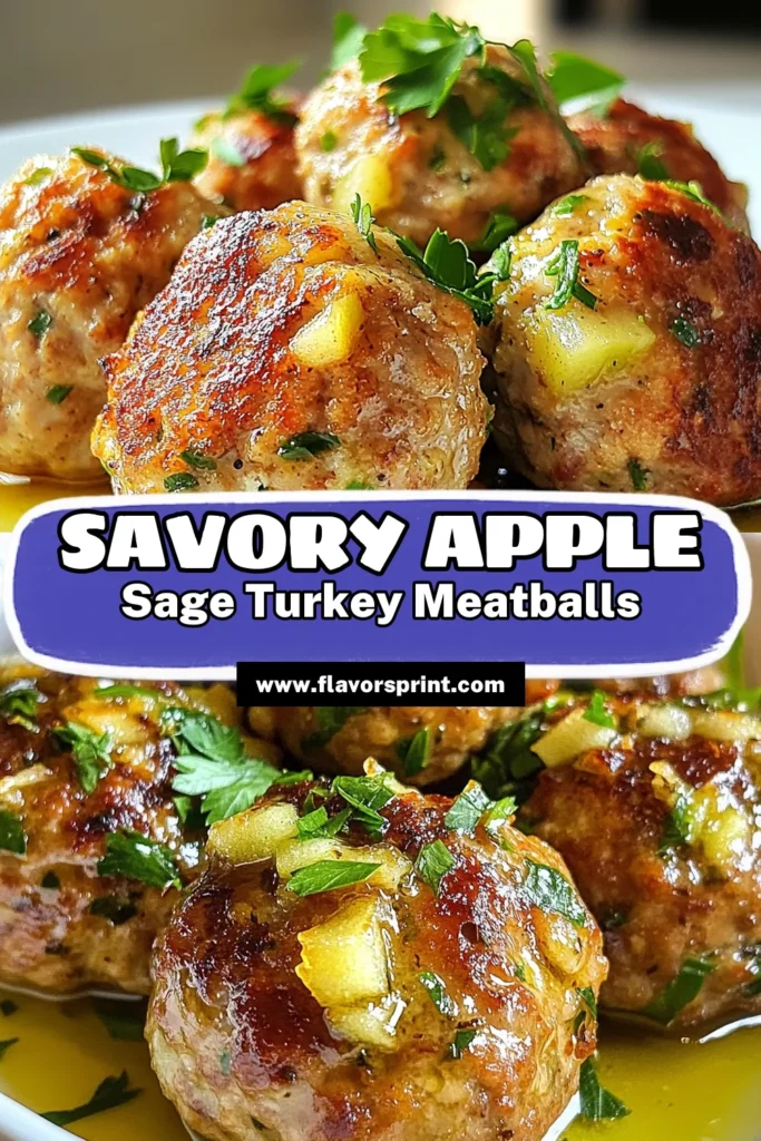 Delight your taste buds with these healthy Apple Sage Turkey Meatballs! This turkey meatballs recipe blends ground turkey with tart Granny Smith apples and savory sage for a unique flavor. Perfect for meal prep or a weeknight dinner, these apple turkey meatballs make a nutritious and delicious addition to your table. Try this simple ground turkey recipe and elevate your healthy cooking! Save for later! #HealthyRecipes #TurkeyMeatballs #GroundTurkey #AppleSageMeatballs