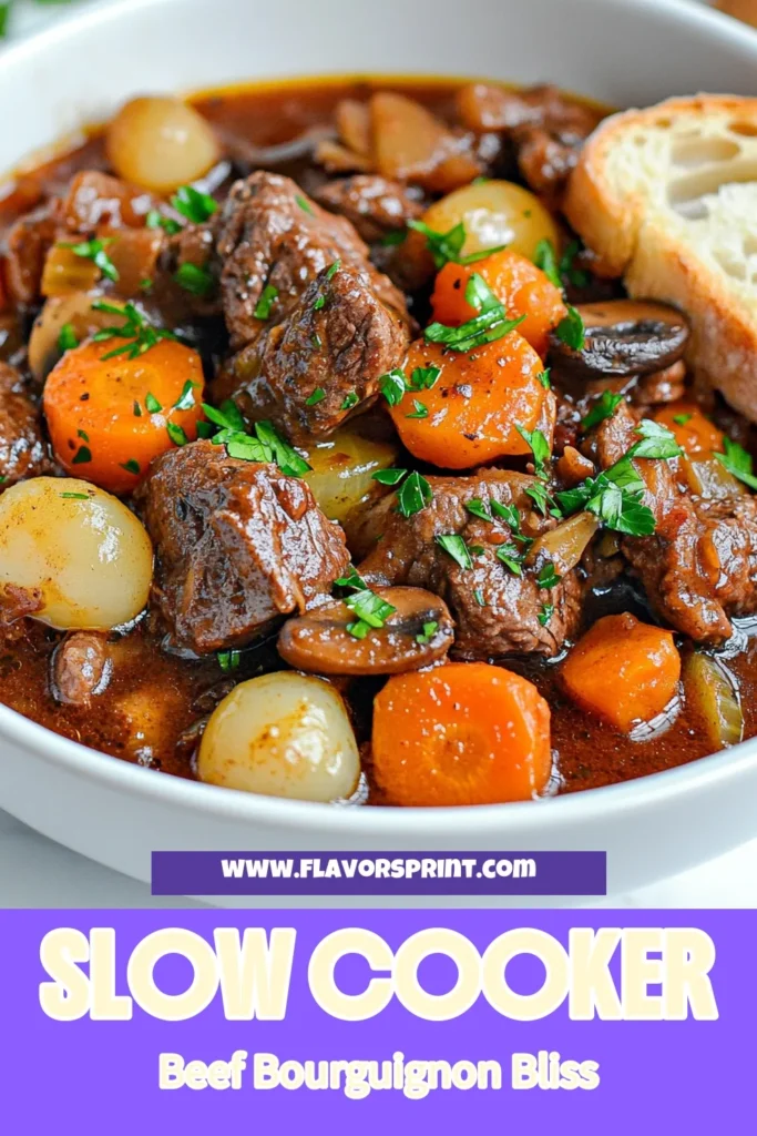 Discover the cozy delight of Slow Cooker Beef Bourguignon, a hearty beef stew recipe that's perfect for any occasion. This easy beef bourguignon recipe captures the essence of classic French beef stew, allowing the flavors to develop beautifully. Perfect for slow cooker comfort food lovers, this dish will warm your soul. Try it today and elevate your dinner game! Save this recipe for a delicious meal. #BeefBourguignon #SlowCookerRecipes #ComfortFood #FrenchCuisine