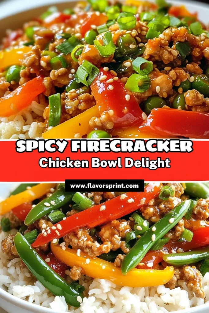 Looking for a deliciously spicy dinner? Try this firecracker ground chicken bowl! Packed with colorful veggies and loaded with flavor, this healthy chicken bowl recipe is perfect for busy weeknights. In just 30 minutes, you can whip up this quick dinner idea that's sure to satisfy your cravings for delicious ground chicken recipes. Don't forget to save this spicy chicken stir-fry for your next meal! #GroundChicken #HealthyRecipes #DinnerIdeas #SpicyStirFry