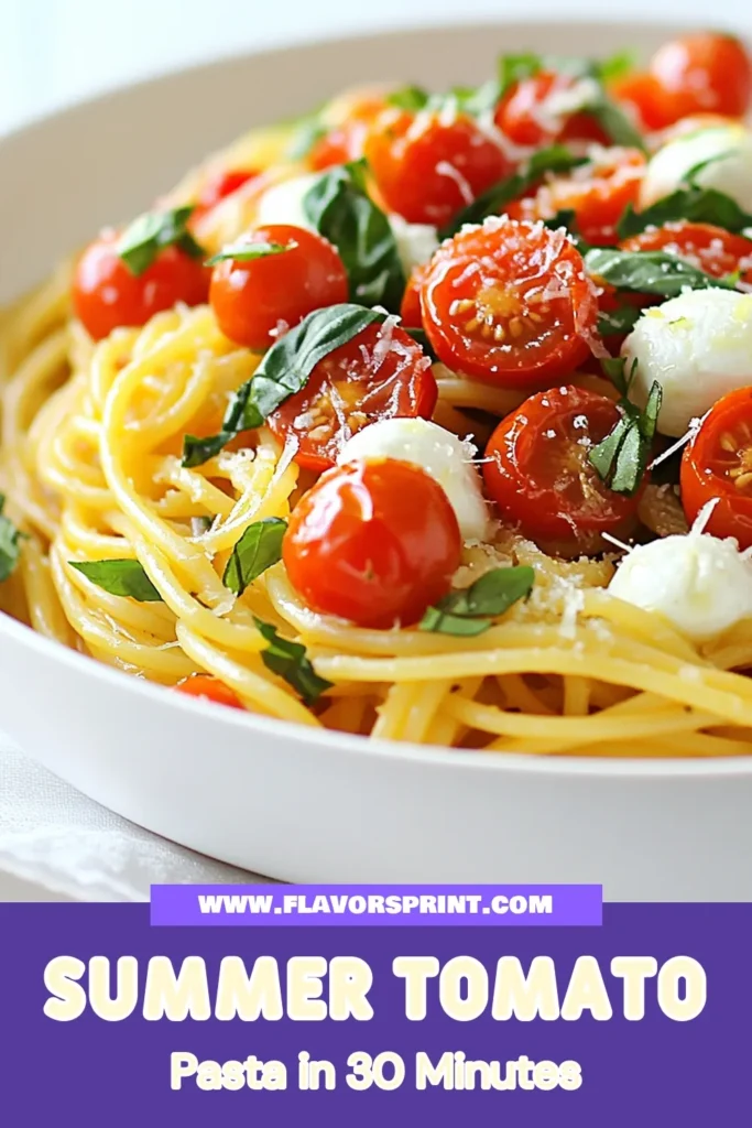Looking for a delicious summer meal? Try this fresh tomato pasta recipe that highlights the best of summer with ripe tomatoes and fragrant basil. This easy tomato pasta dish features spaghetti with tomatoes sautéed in garlic and olive oil, making it a flavorful yet healthy option. Perfect for busy nights, this recipe takes just 30 minutes. Save this healthy summer recipe for your next meal! #FreshTomatoPasta #SummerPastaRecipe #EasyTomatoPasta #HealthyRecipes