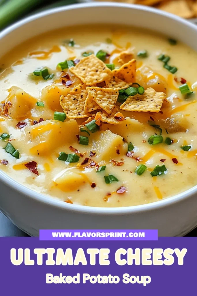 Indulge in this cheesy loaded baked potato soup that's perfect for chilly nights! This easy potato soup recipe features creamy cheddar, rich flavors, and is topped with delicious loaded baked potato soup garnishes like green onions and crispy tortilla chips. Looking for vegan potato soup options? We’ve got you covered too! Discover how to make this comforting dish today and save it for later! #PotatoSoup #ComfortFood #SoupRecipe #CheddarSoup
