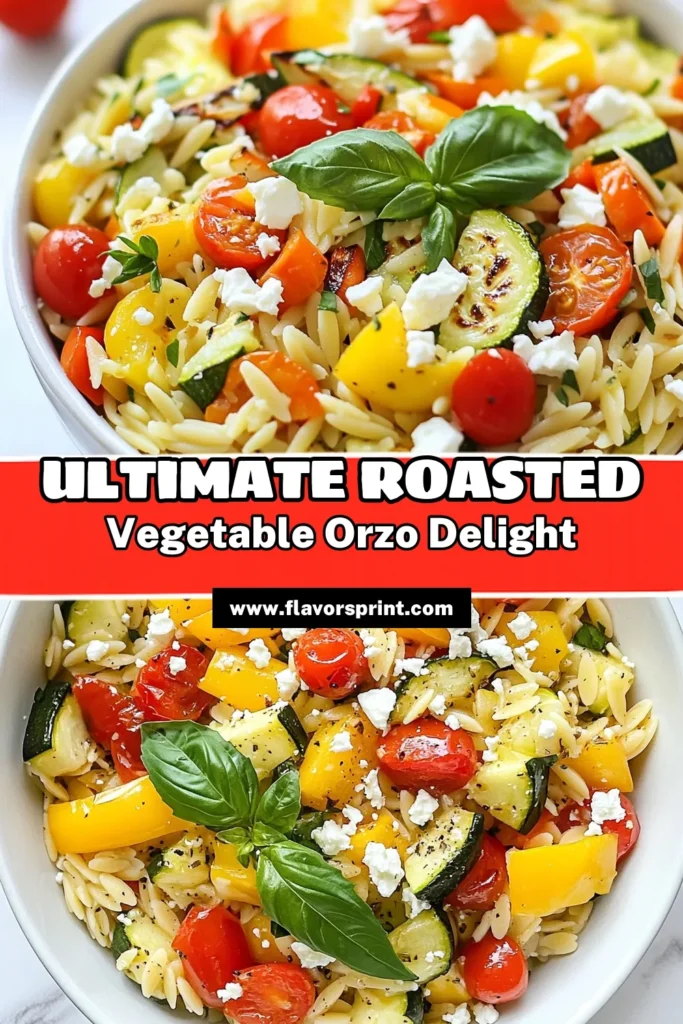 Discover how to make this delicious roasted vegetable orzo, a perfect easy orzo recipe for any weeknight meal. Packed with healthy veggies, this Mediterranean orzo dish is not only vibrant but also nourishing. It's a satisfying vegetarian orzo meal that brings flavor and nutrition to your table. Serve it warm or cold for a delightful twist. Save this recipe for your next cooking adventure! #RoastedVegetableOrzo #EasyOrzoRecipe #HealthyVegetablePasta #MediterraneanOrzoDish
