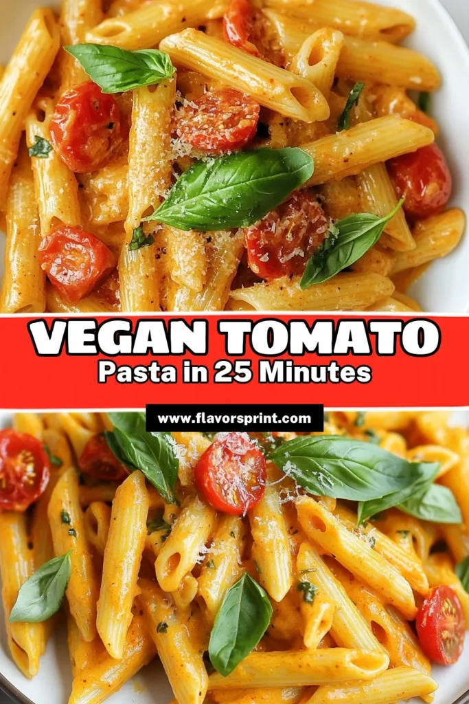 Indulge in this vegan creamy tomato pasta that's a perfect option for an easy vegan dinner! This dairy-free pasta recipe features rich coconut cream combined with fresh tomatoes and herbs for an unforgettable meal. It's not just flavorful; it's also a hit among those seeking delicious vegan pasta recipes. Impress your family with this simple dish tonight! Save the recipe for later! #VeganCreamyTomatoPasta #DairyFreePastaRecipe #CoconutCreamPasta #EasyVeganDinner