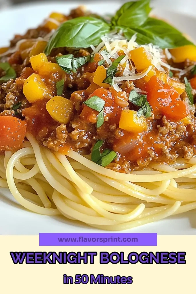 Looking for a delicious bolognese recipe that won't keep you in the kitchen all night? Try this Simple Weeknight Bolognese! Packed with ground beef and turkey, it's a hearty and easy pasta recipe perfect for busy nights. This homemade spaghetti sauce is sure to please the whole family. Get inspired with these weeknight dinner ideas and enjoy a comforting meal tonight! Save this recipe for later! #BologneseRecipe #EasyPastaRecipes #WeeknightDinnerIdeas #HomemadeSpaghettiSauce