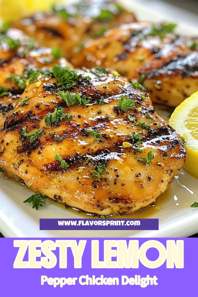Elevate your dinner with this irresistible Lemon Pepper Chicken Recipe! This zesty chicken breast features a delightful grilled chicken marinade that combines lemon and garlic for unbeatable flavor. Perfect for a healthy chicken dinner, this dish is ideal for gatherings or a quick weeknight meal. Try it today and enjoy the bright flavors! Save this recipe now! #LemonPepperChicken #HealthyRecipes #GrilledChicken #ZestyChicken