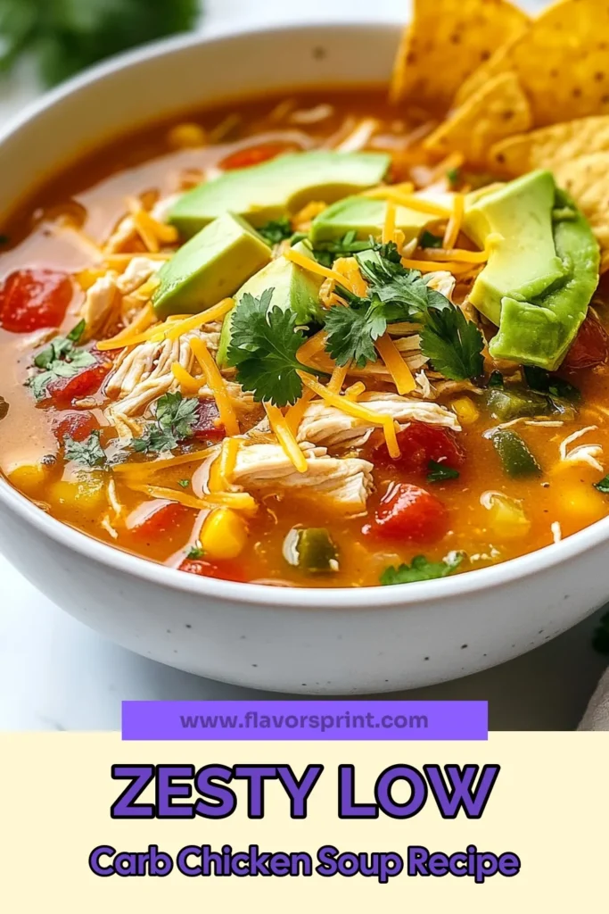 Warm up with this delicious low carb chicken tortilla soup, a healthy chicken soup recipe that’s perfect for any occasion. Packed with flavor, this low sodium chicken soup is not only comforting but also keto-friendly. Enjoy a hearty bowl and savor the spices, shredded chicken, and fresh toppings. Try this low carb chicken soup today and take your healthy eating to the next level! Save this recipe for later! #LowCarbChickenSoup #KetoChickenTortillaSoup #HealthyEating #LowSodiumChickenSoup