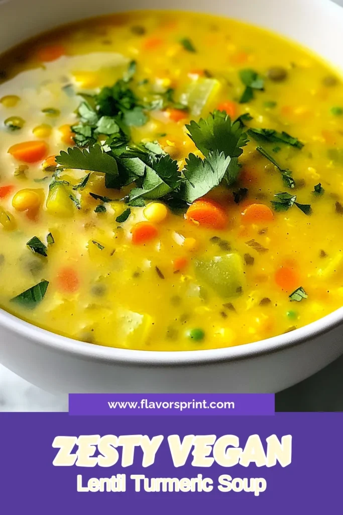 Discover the vibrant flavors of this Vegan Lemon Lentil Turmeric Soup, a healthy vegan soup recipe that is perfect for any time of the year. Packed with nutritious lentils and the amazing benefits of turmeric, this dish is both comforting and nourishing. Easy to make and loaded with fresh ingredients, it's one of the best vegetarian lentil recipes you'll try! Save this recipe for a delicious and wholesome meal. #VeganLentilSoup #LemonTurmericSoup #HealthyVeganRecipes #TurmericSoupBenefits